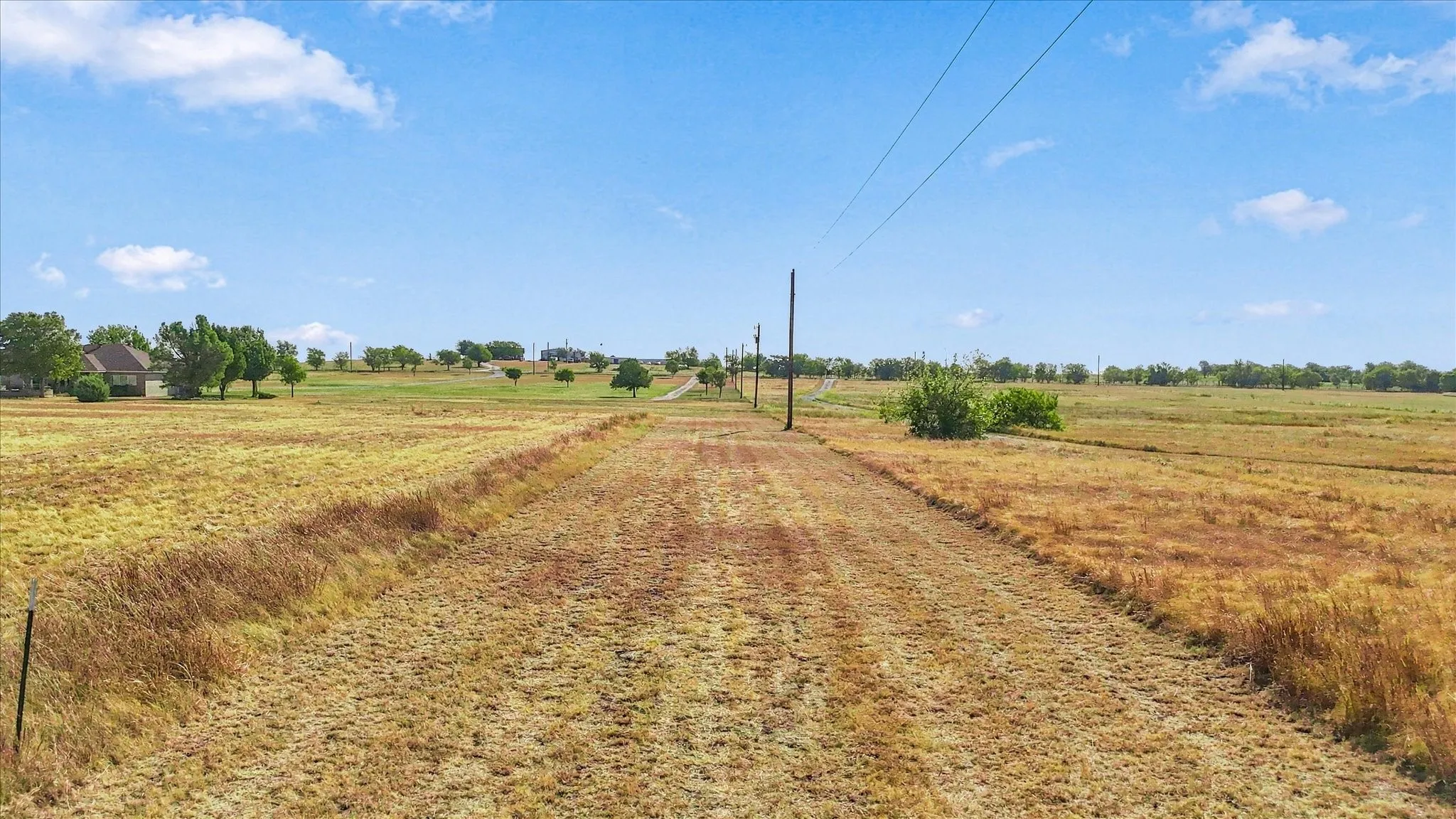 Expansive open fields with natural vegetation and distant structures