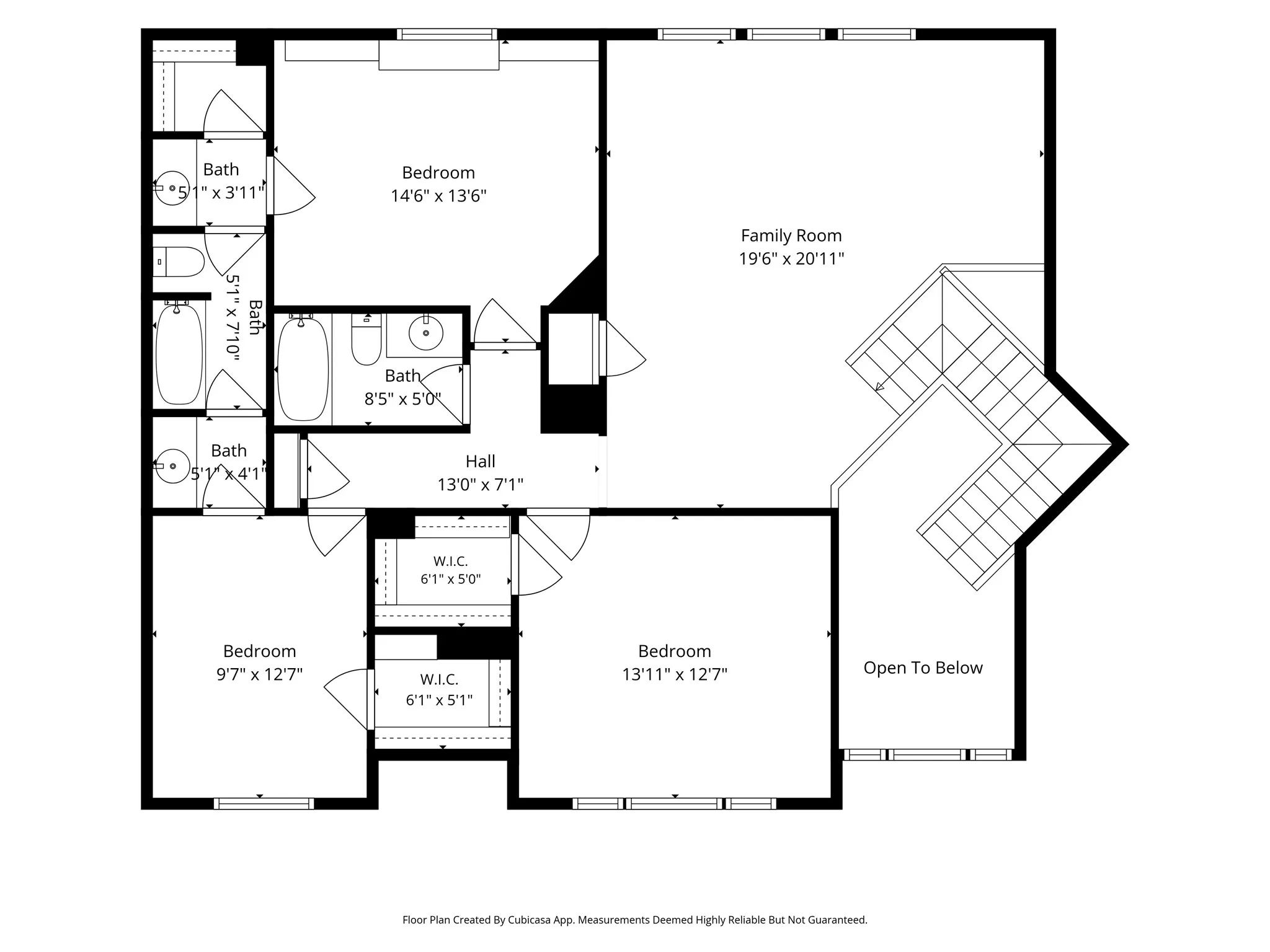 Upstairs floor plan. Two oversized bedrooms with ensuite and full bathroom with large family room.
