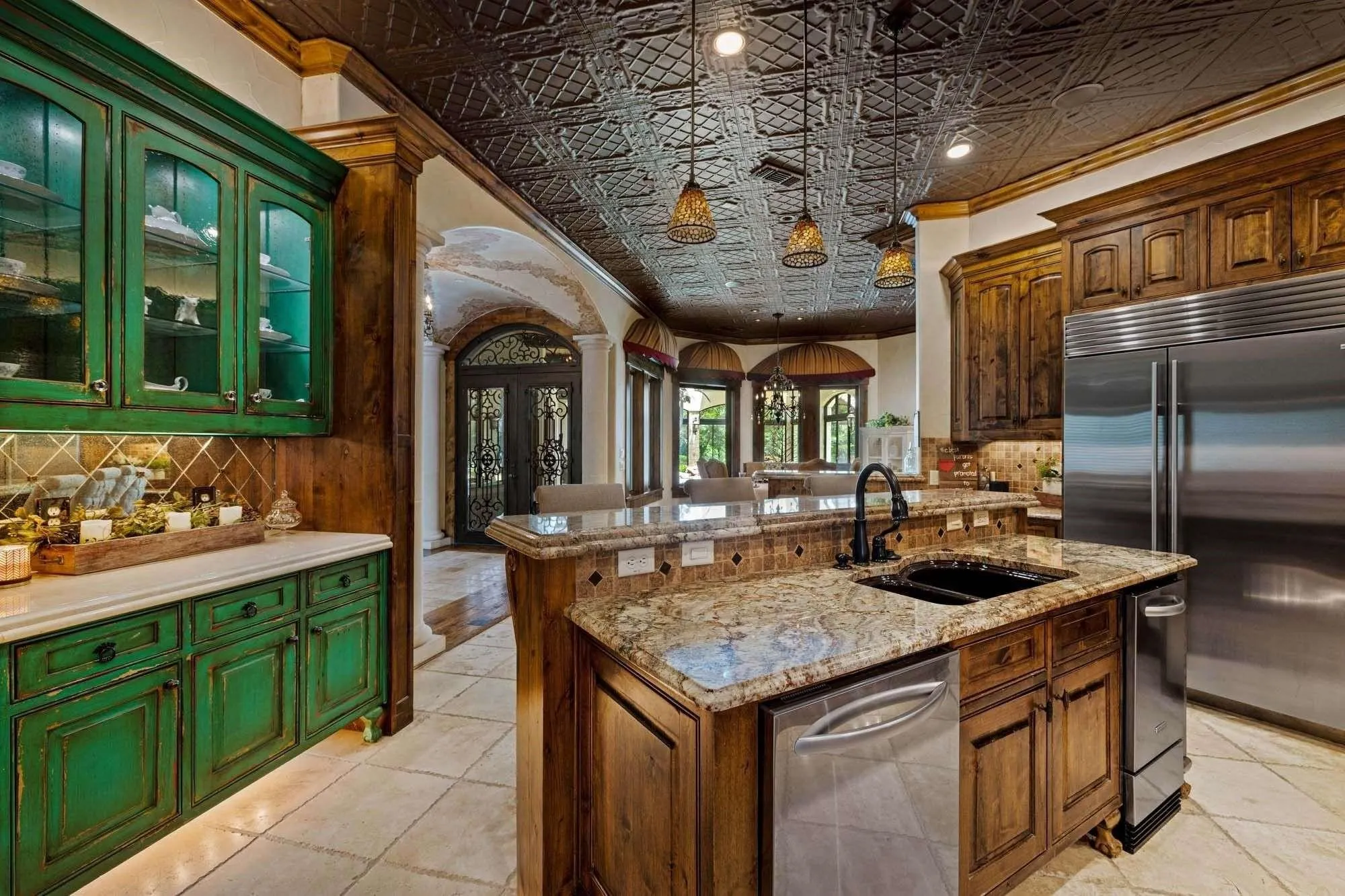 Kitchen with views of the pool