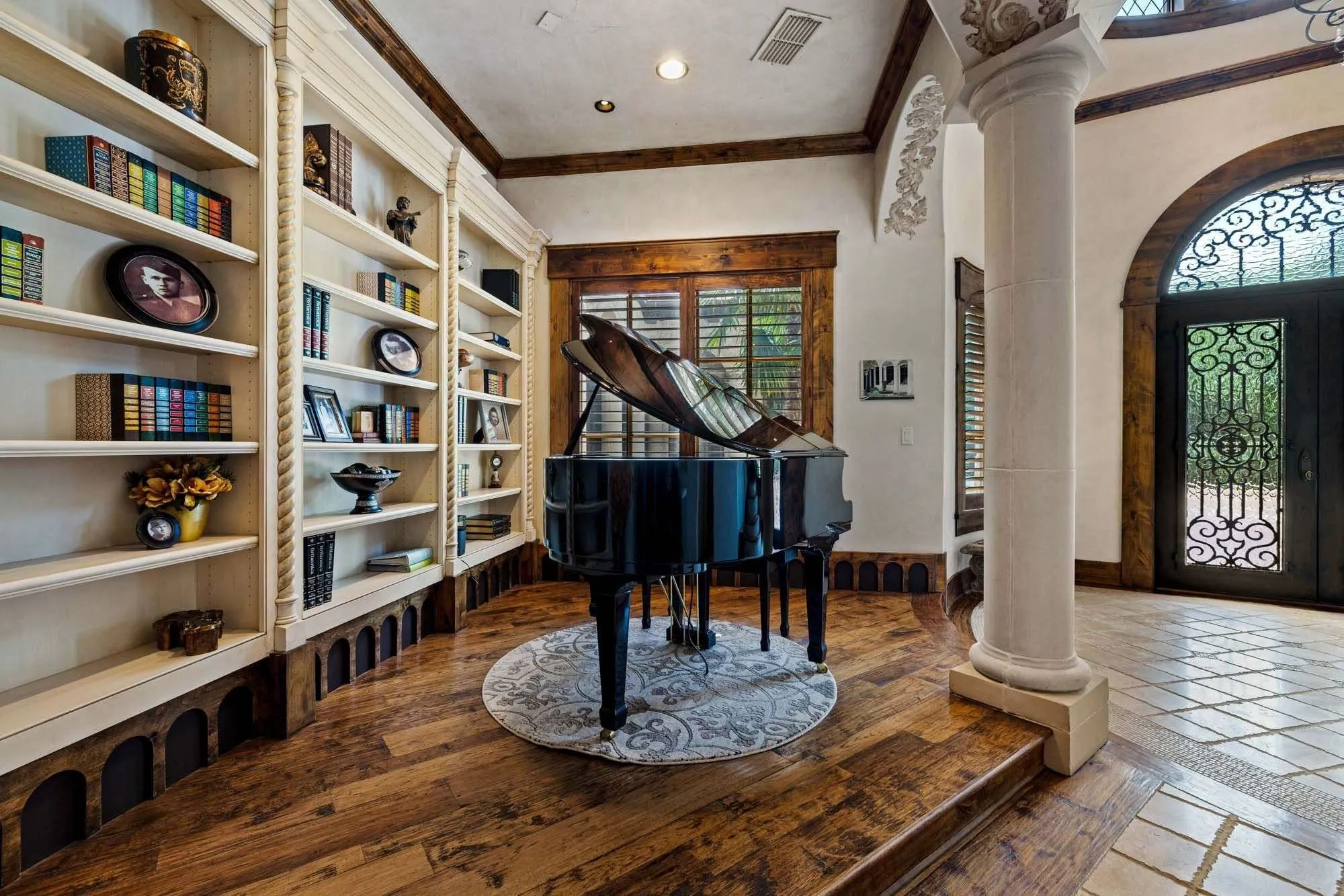 Sophisticated library near entryway