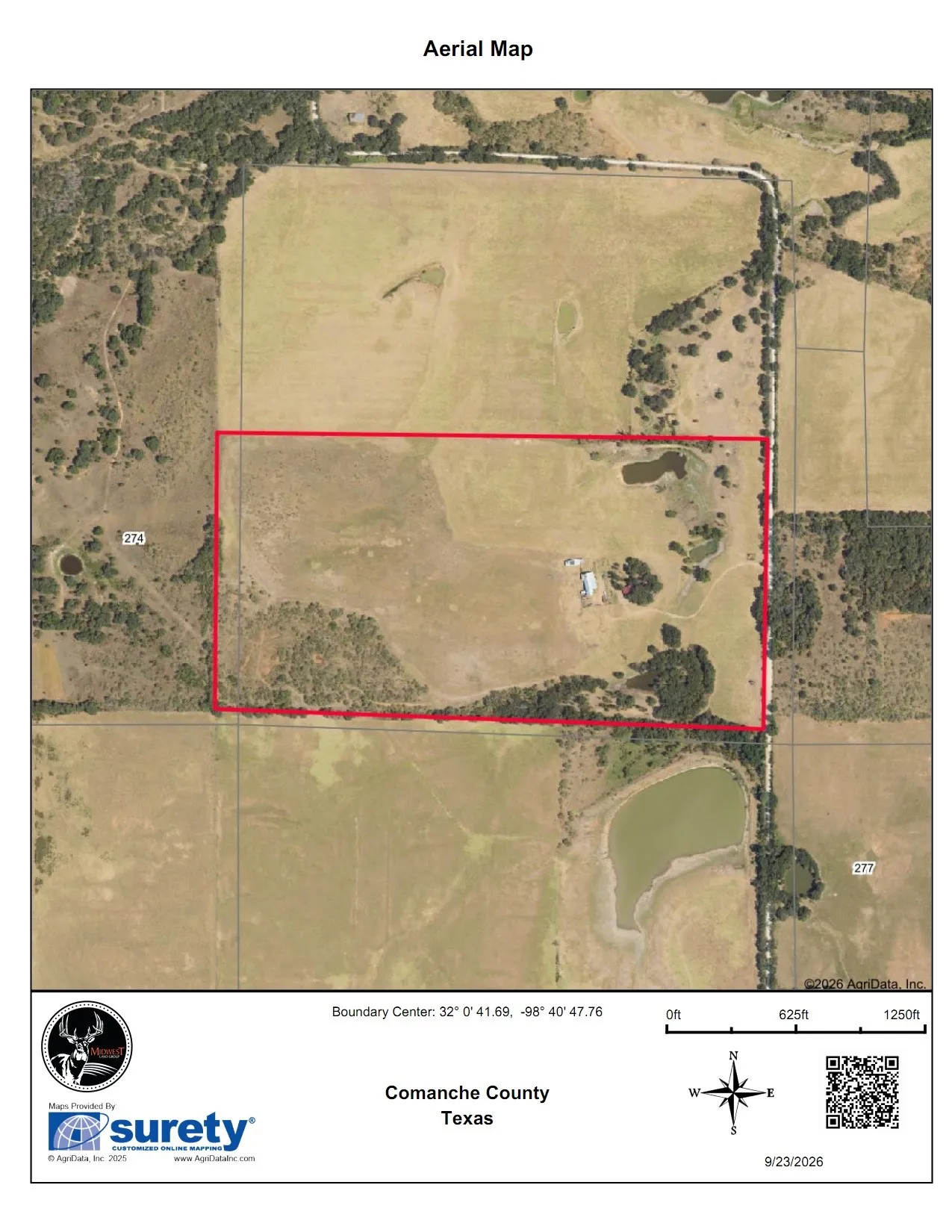Aerial Map. Depicting the property's boundaries and features within Comanche County, Texas