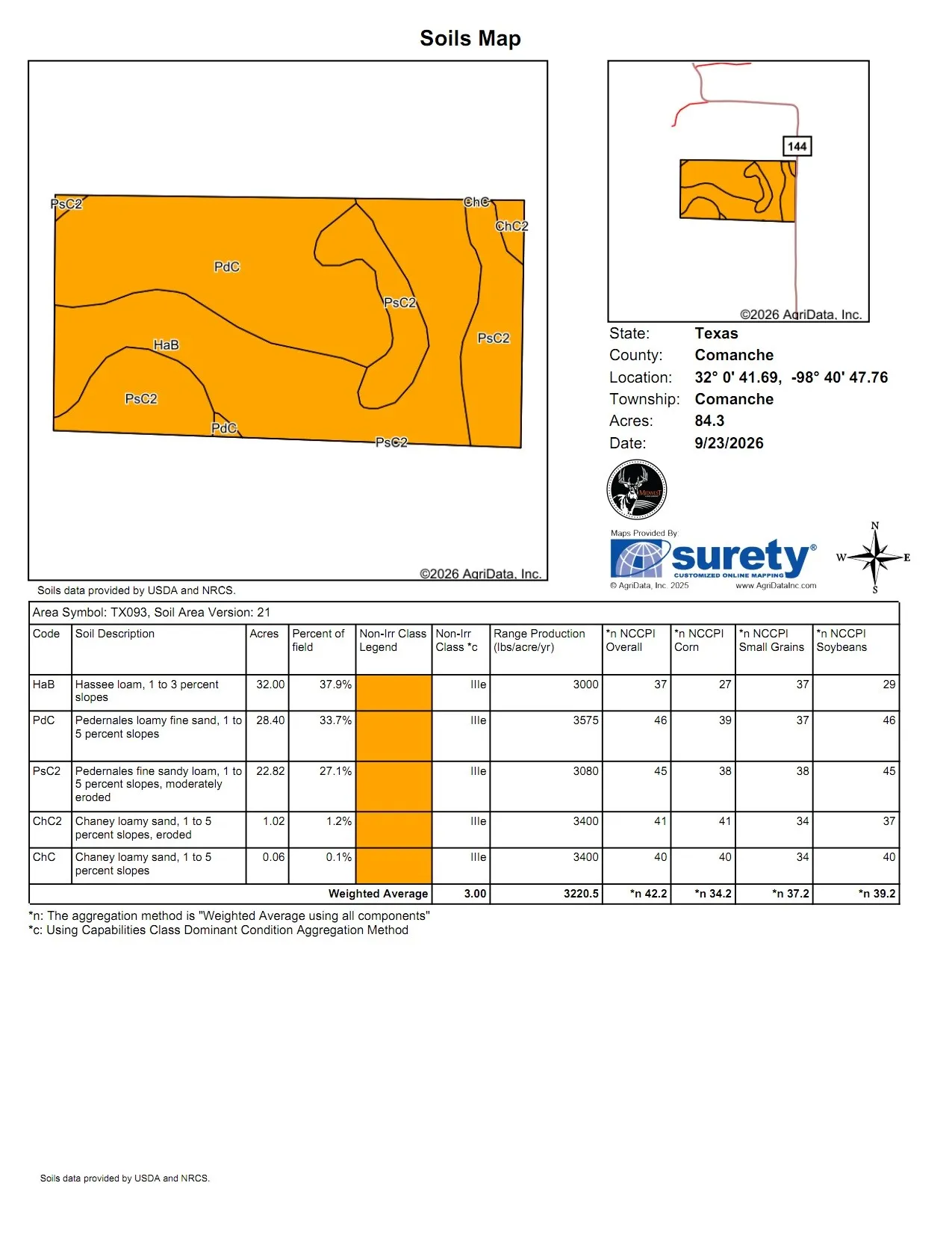 Soils Map. Detailing soil types and agricultural data for the property