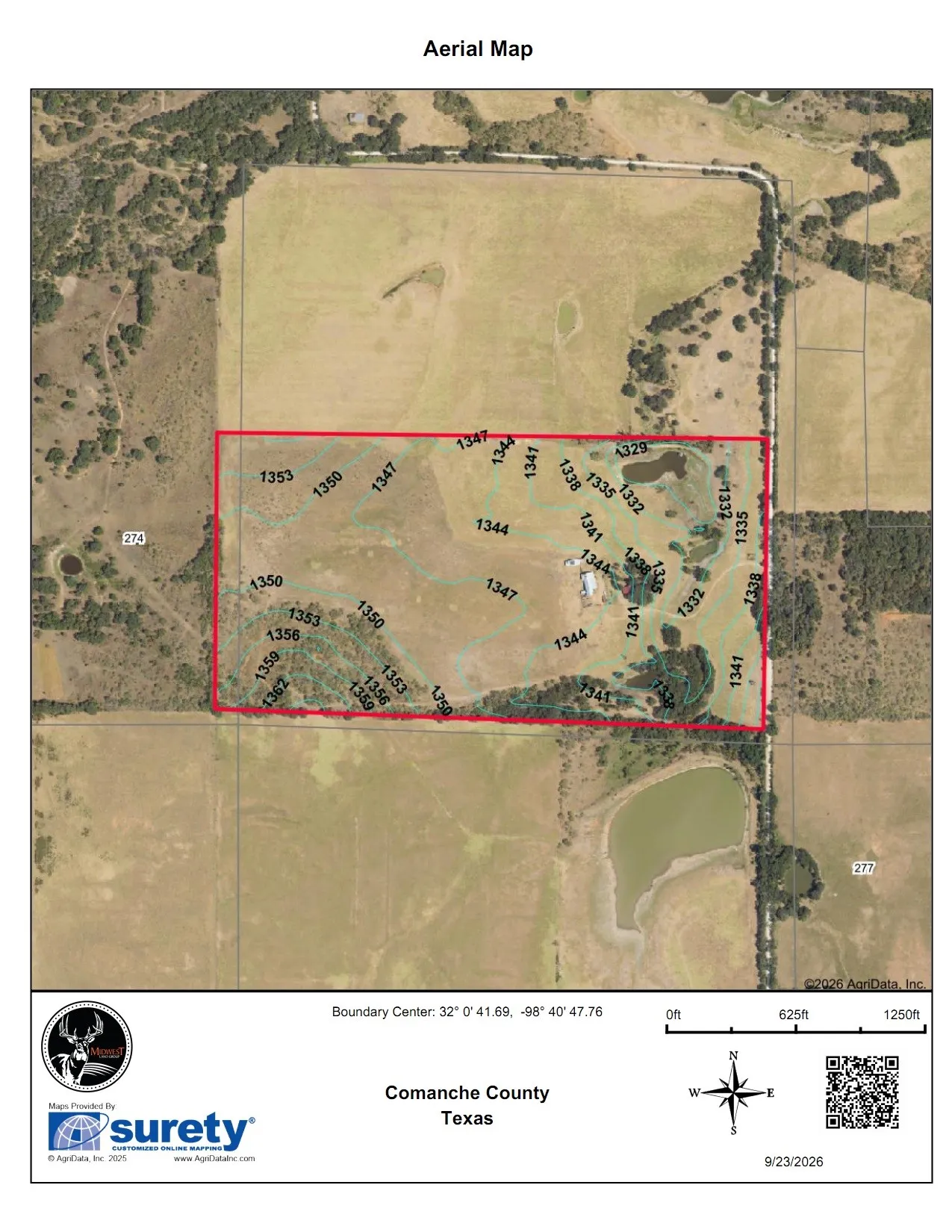 Aerial Map. Presenting an overhead view of the property with contour lines and boundary markings