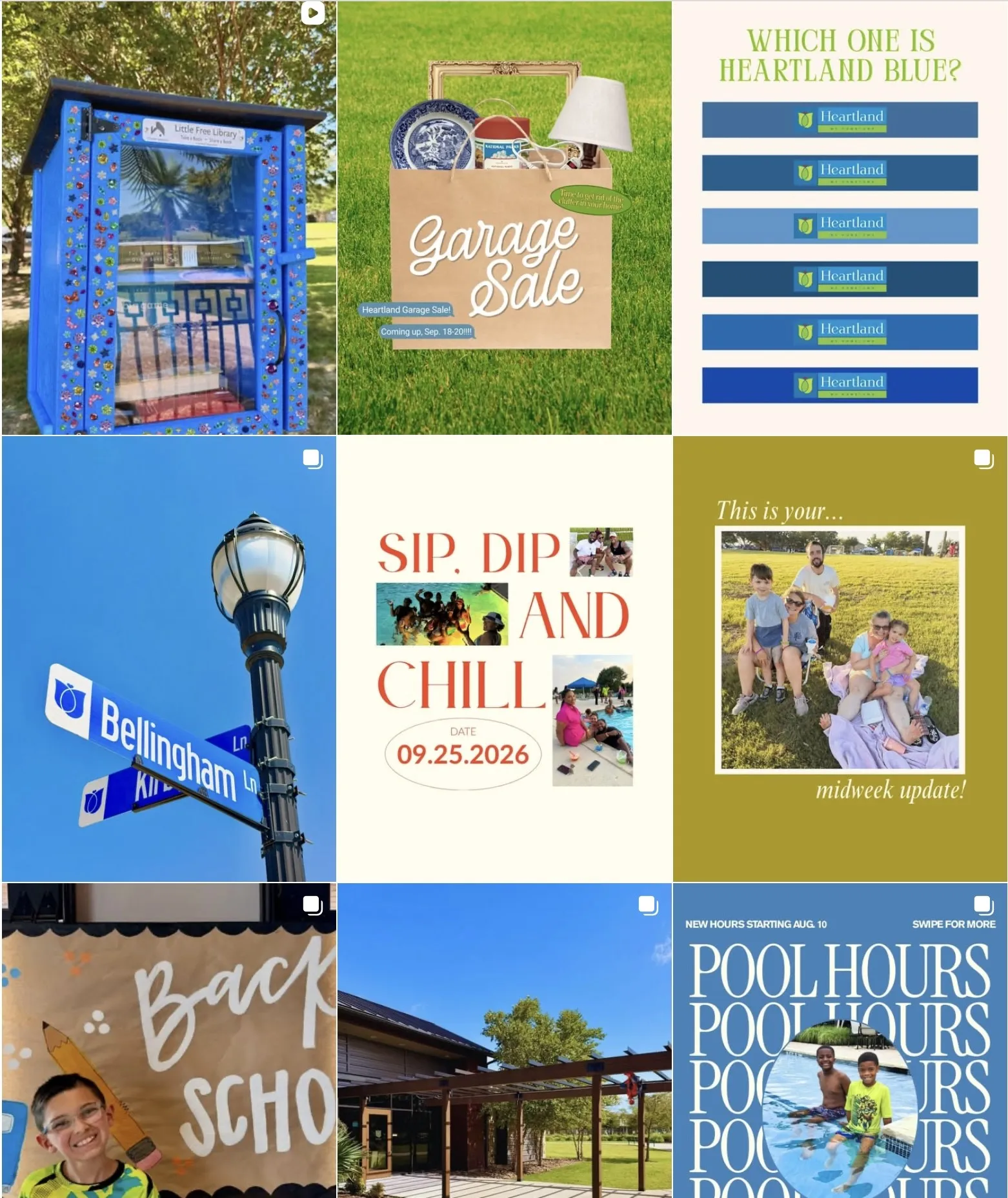Social Media Postings. Depicting various community events and informational graphics related to a property or development