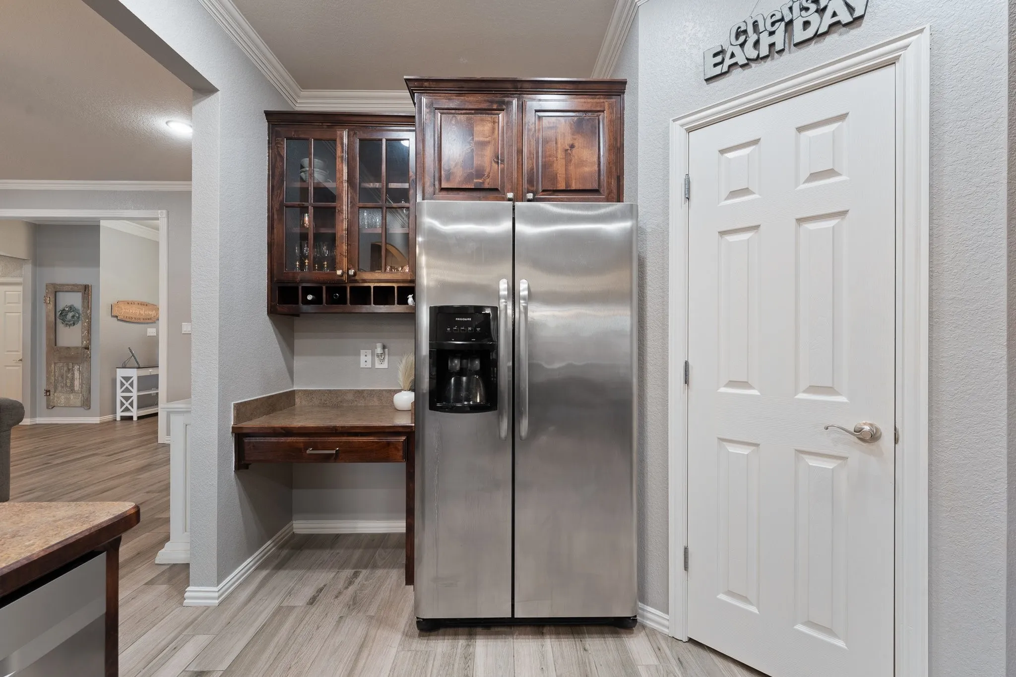 The kitchen even has an area for your coffee bar!