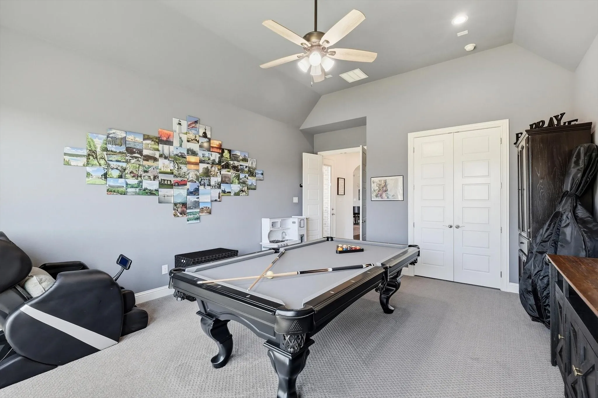 Game room with large storage closet