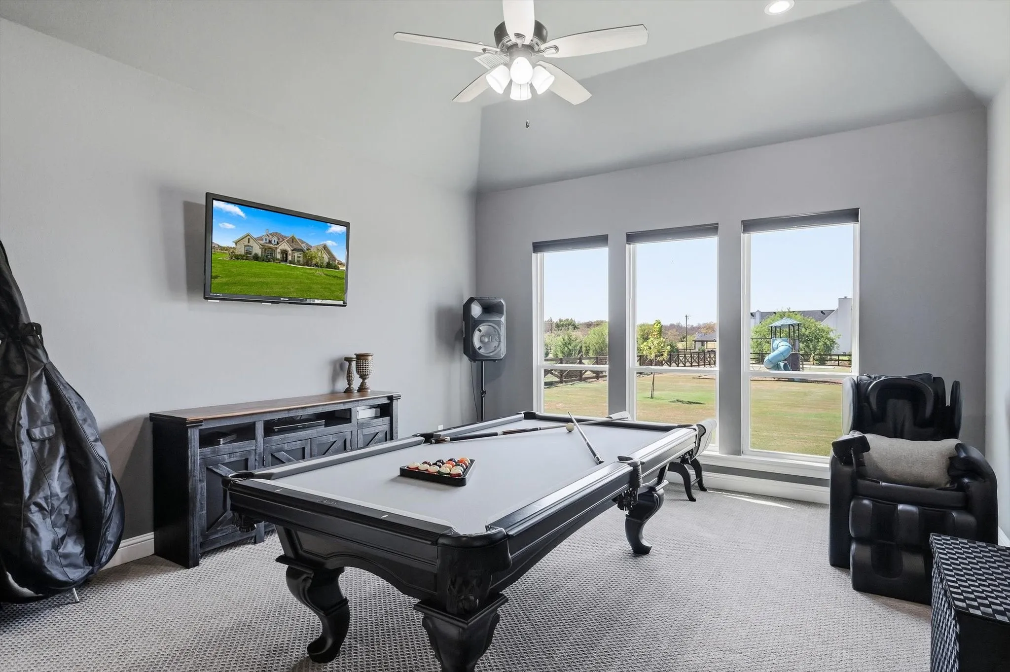 Game room is wired for surround sound