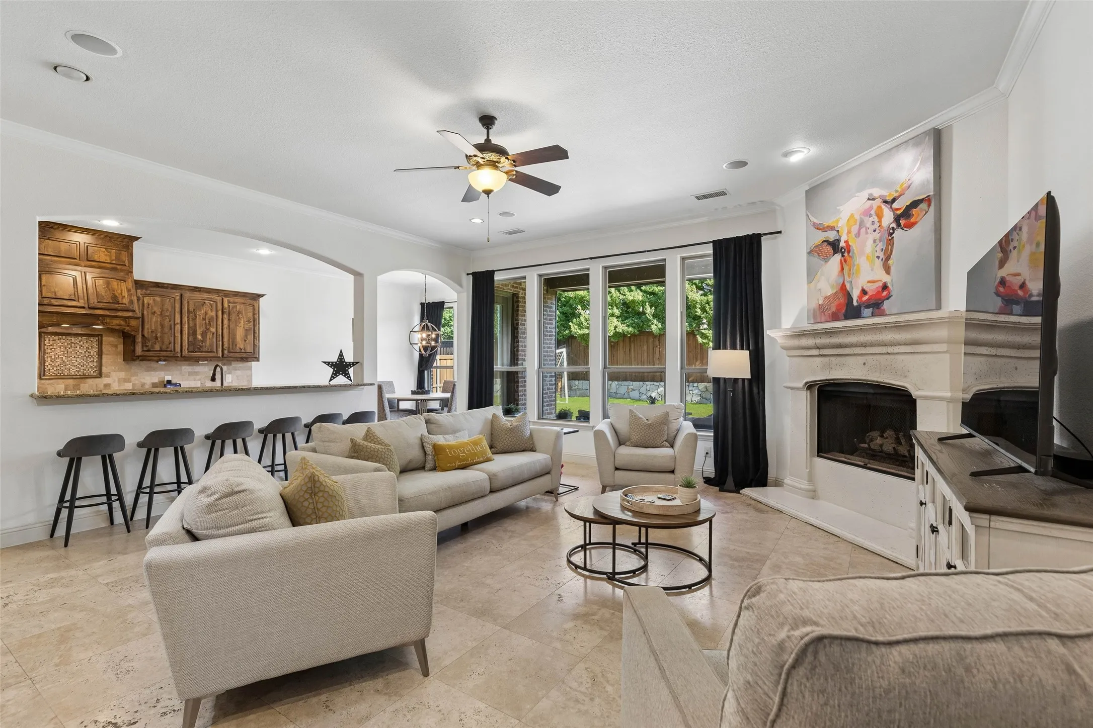 Spacious living room overlooking the garden.