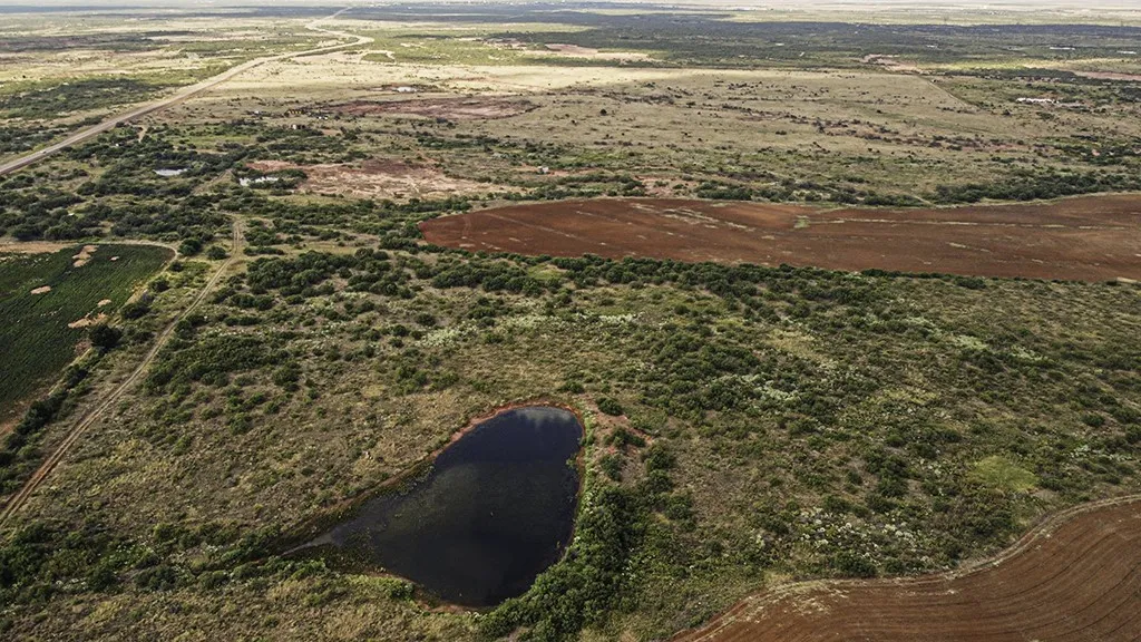 Aerial of pond location within cultivated tracts
