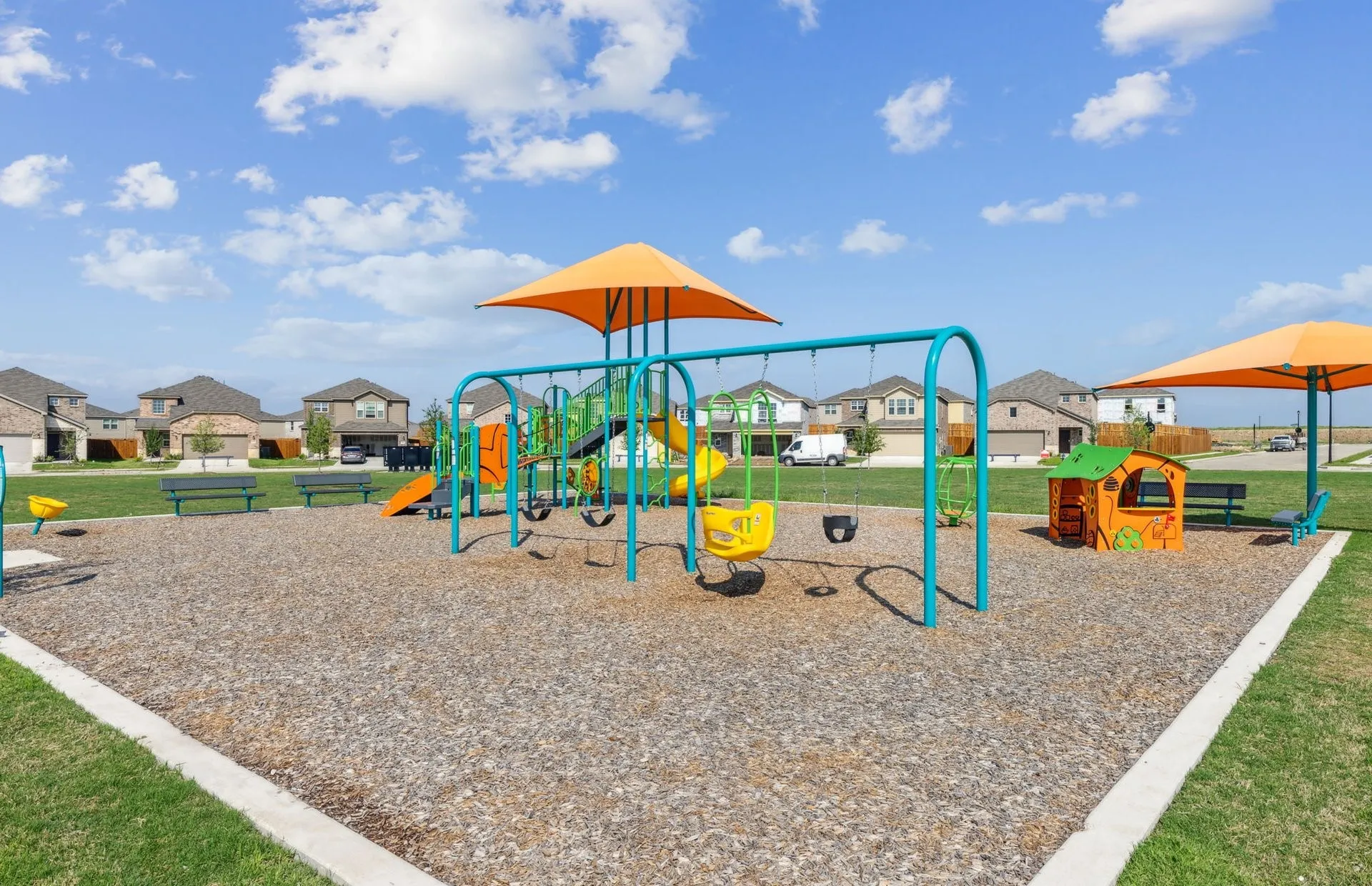 Shaded seating by the playground