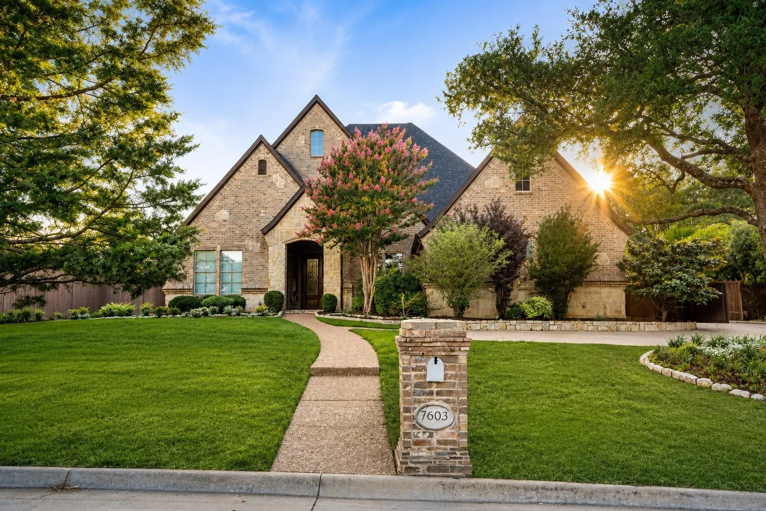 Brick exterior with gabled roof lines