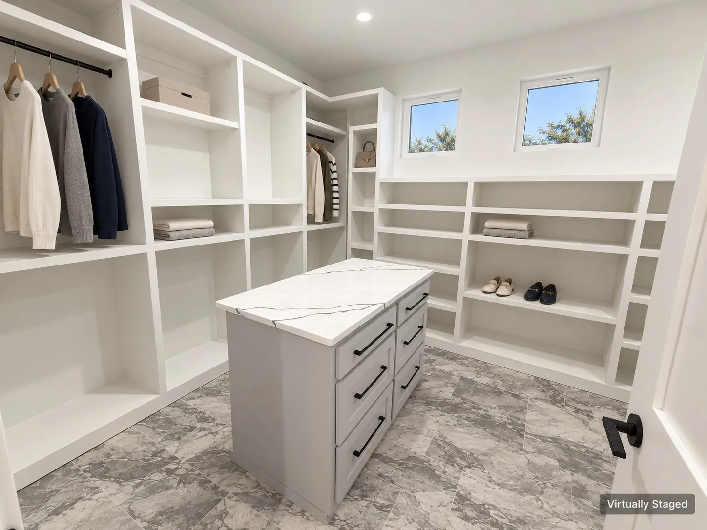This dressing room wraps around and expands.  Check that floorplan again!