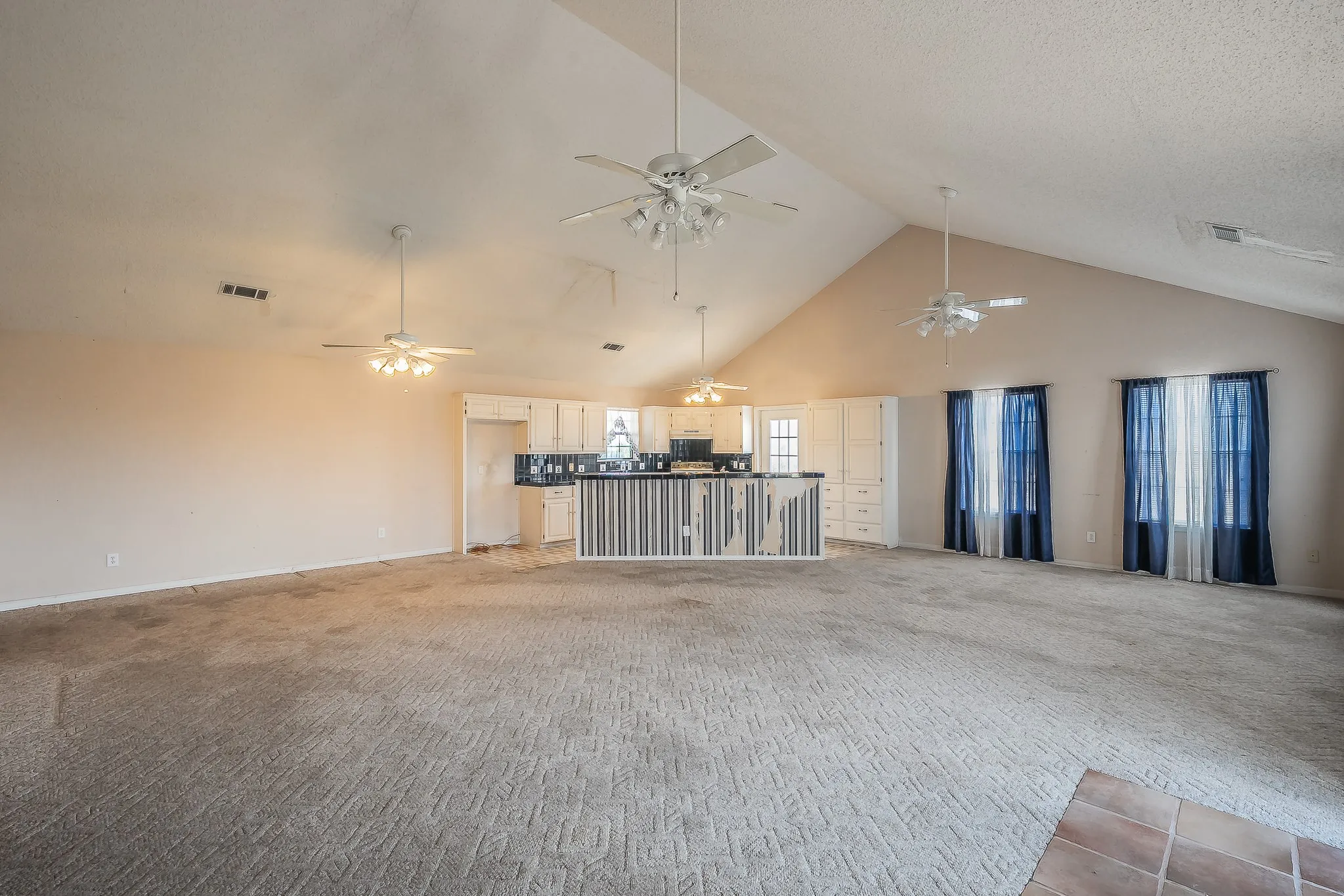 View from living room to kitchen