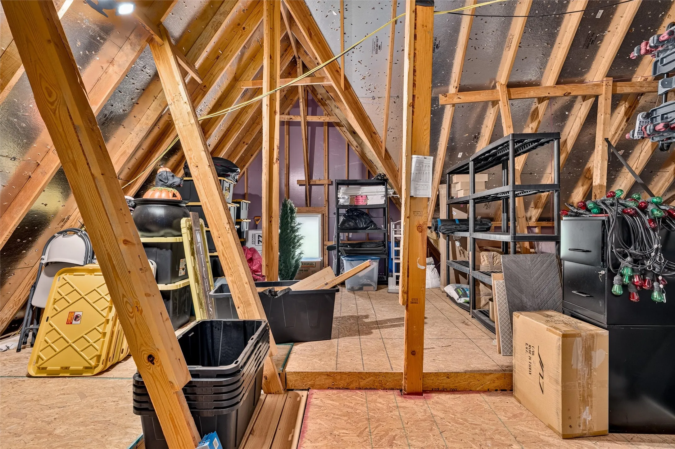 Exposed wood framing and ceiling joists