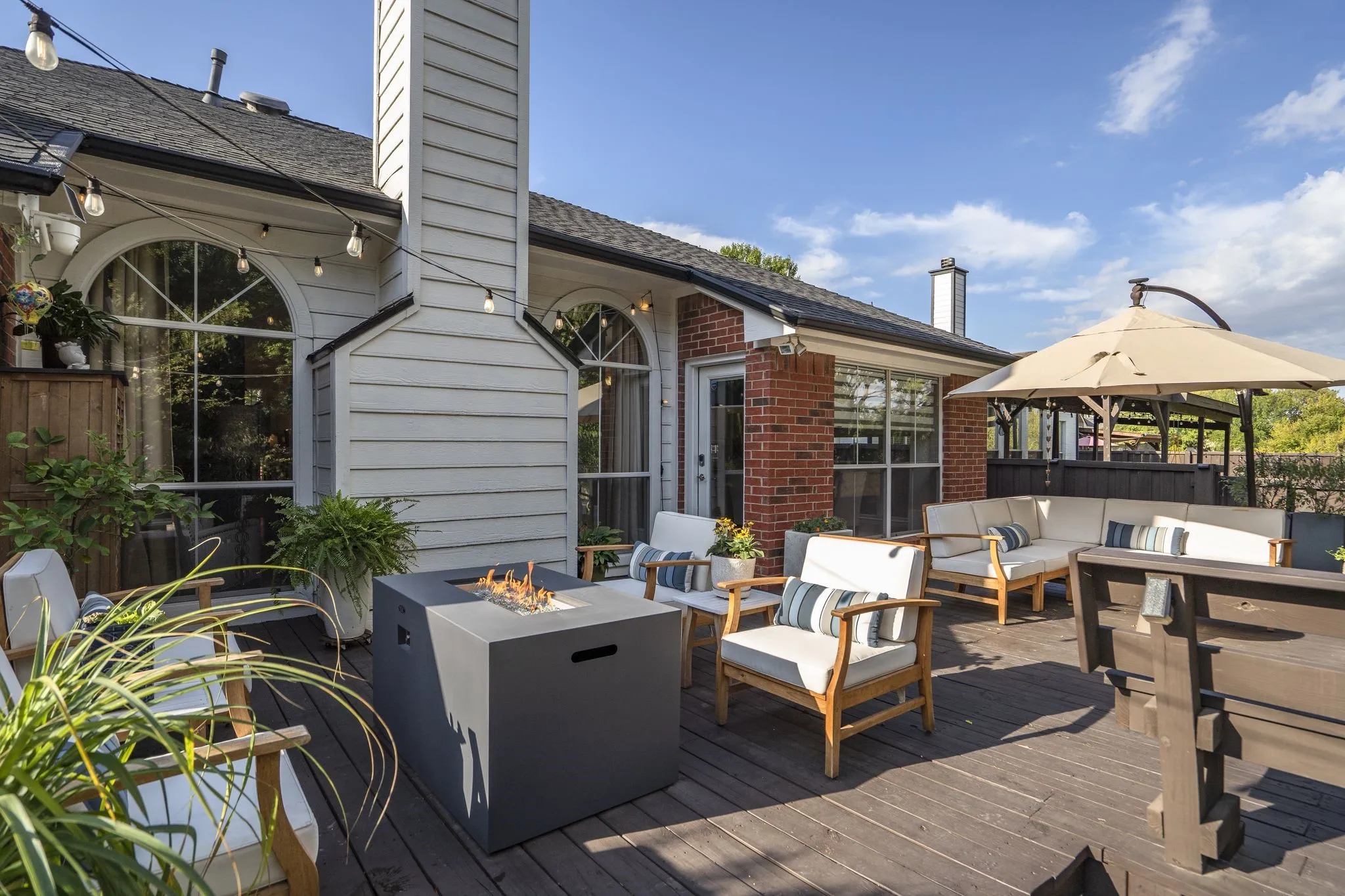 Expansive outdoor deck with wood-finish flooring