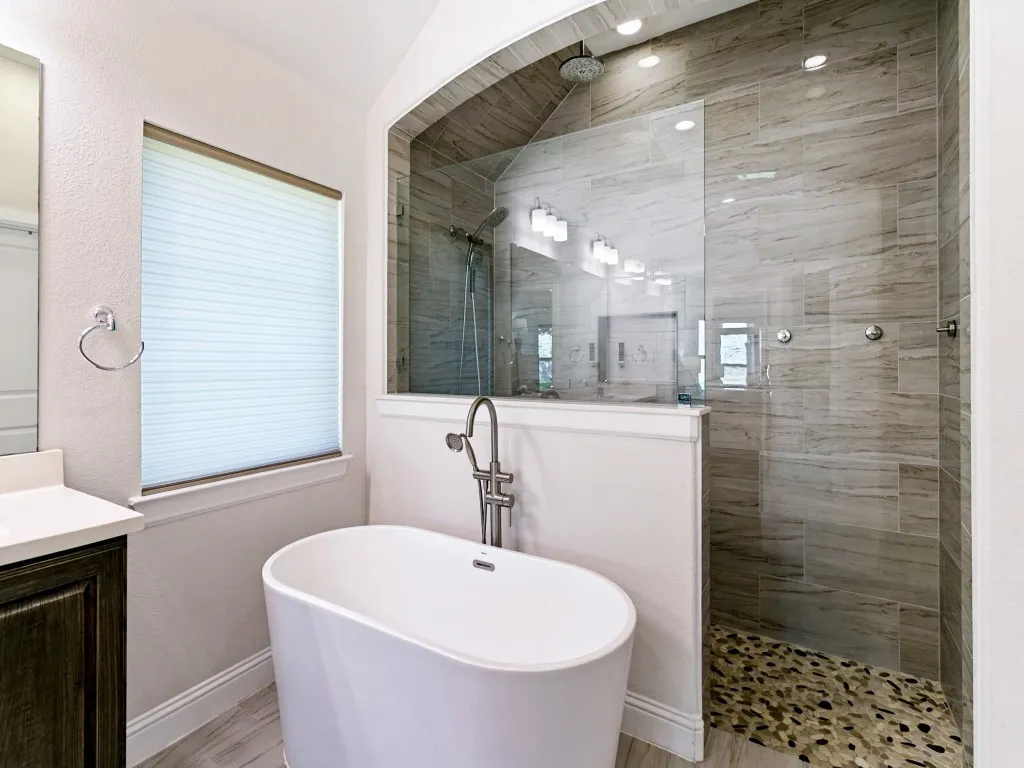 Expansive Walk in Shower and Freestanding Soaking Tub