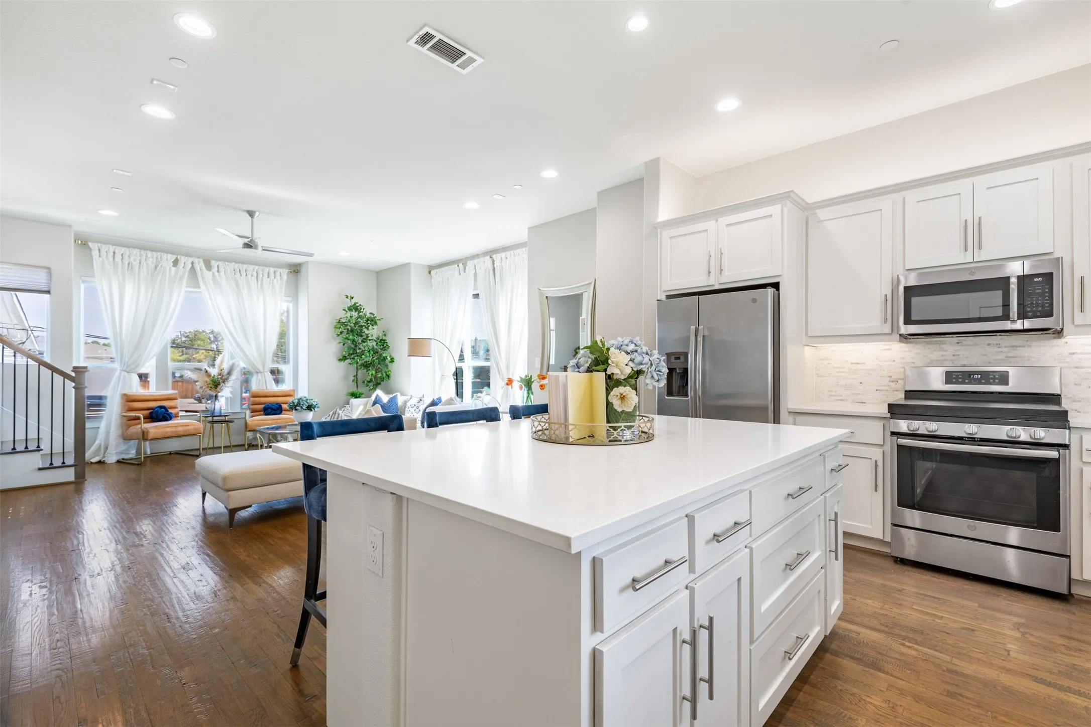 Gorgeous kitchen, living dining area with large island