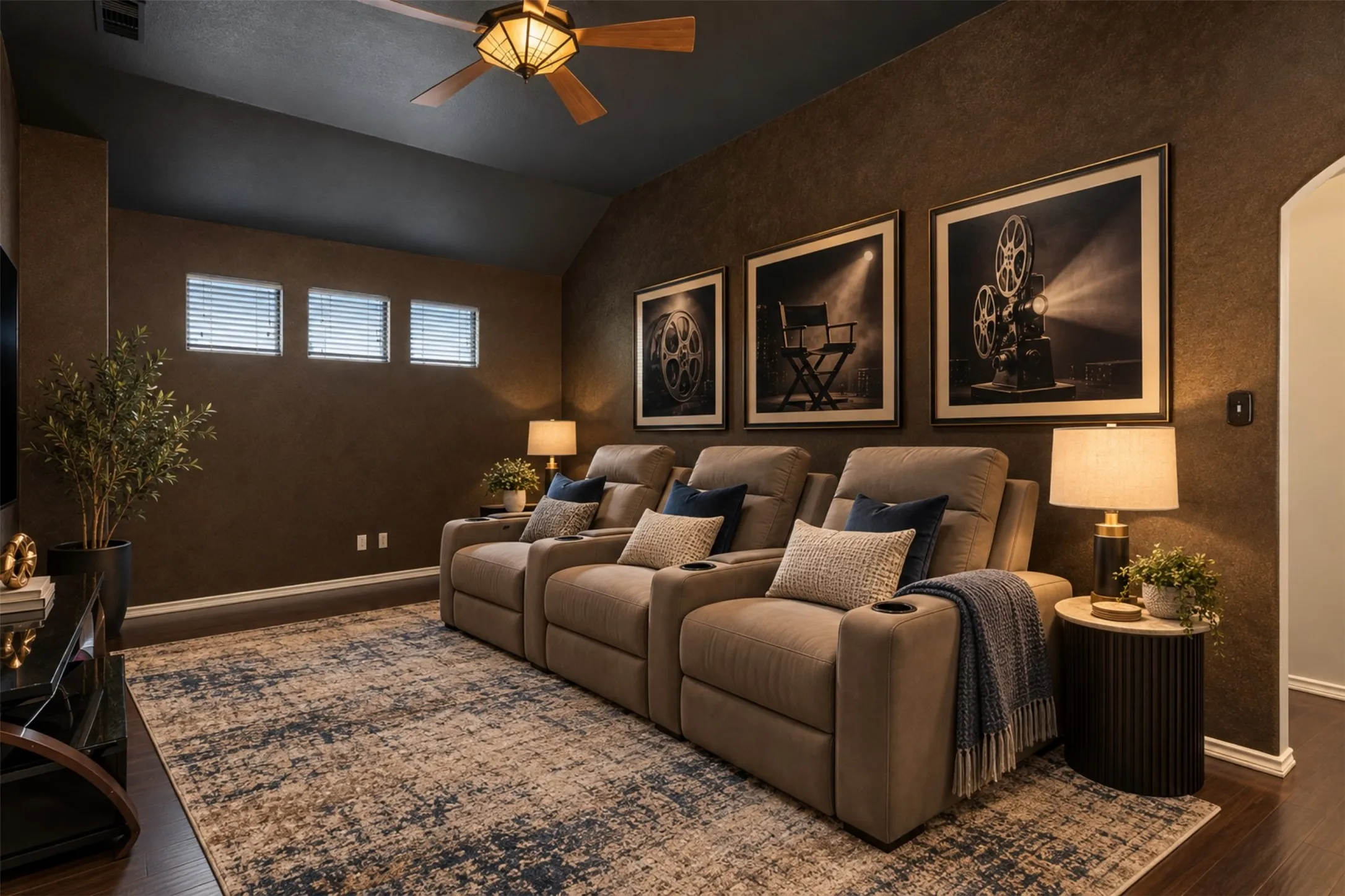Virtually staged media or game room