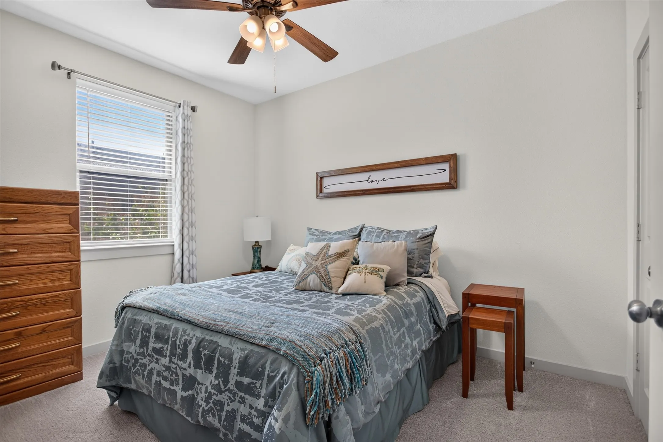Recessed window featuring blinds