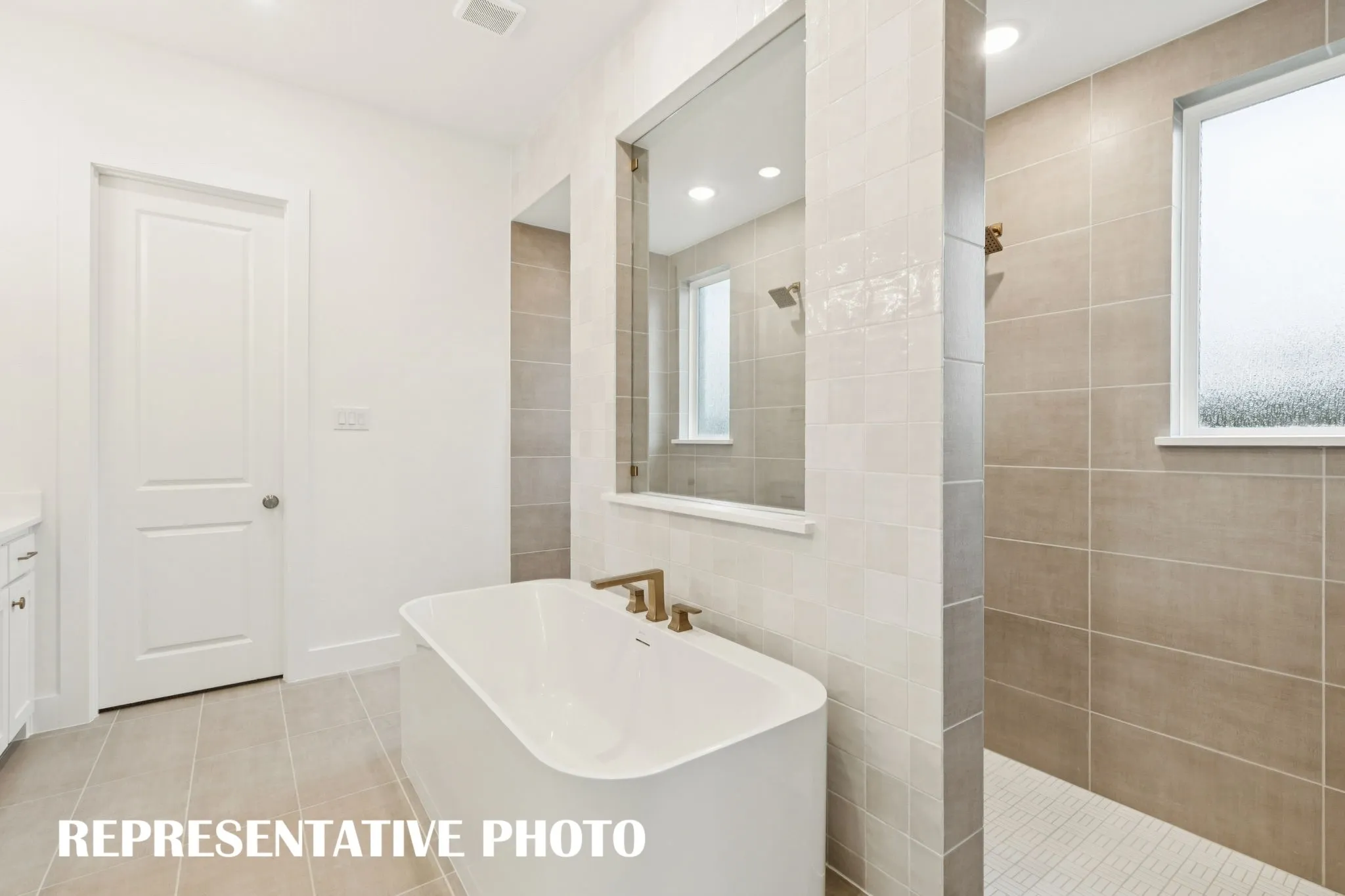 You'll enjoy a spa like experience every day in this sumptuous owner's bath featuring free standing tub and double walk through shower.  REPRESENTATIVE PHOTO