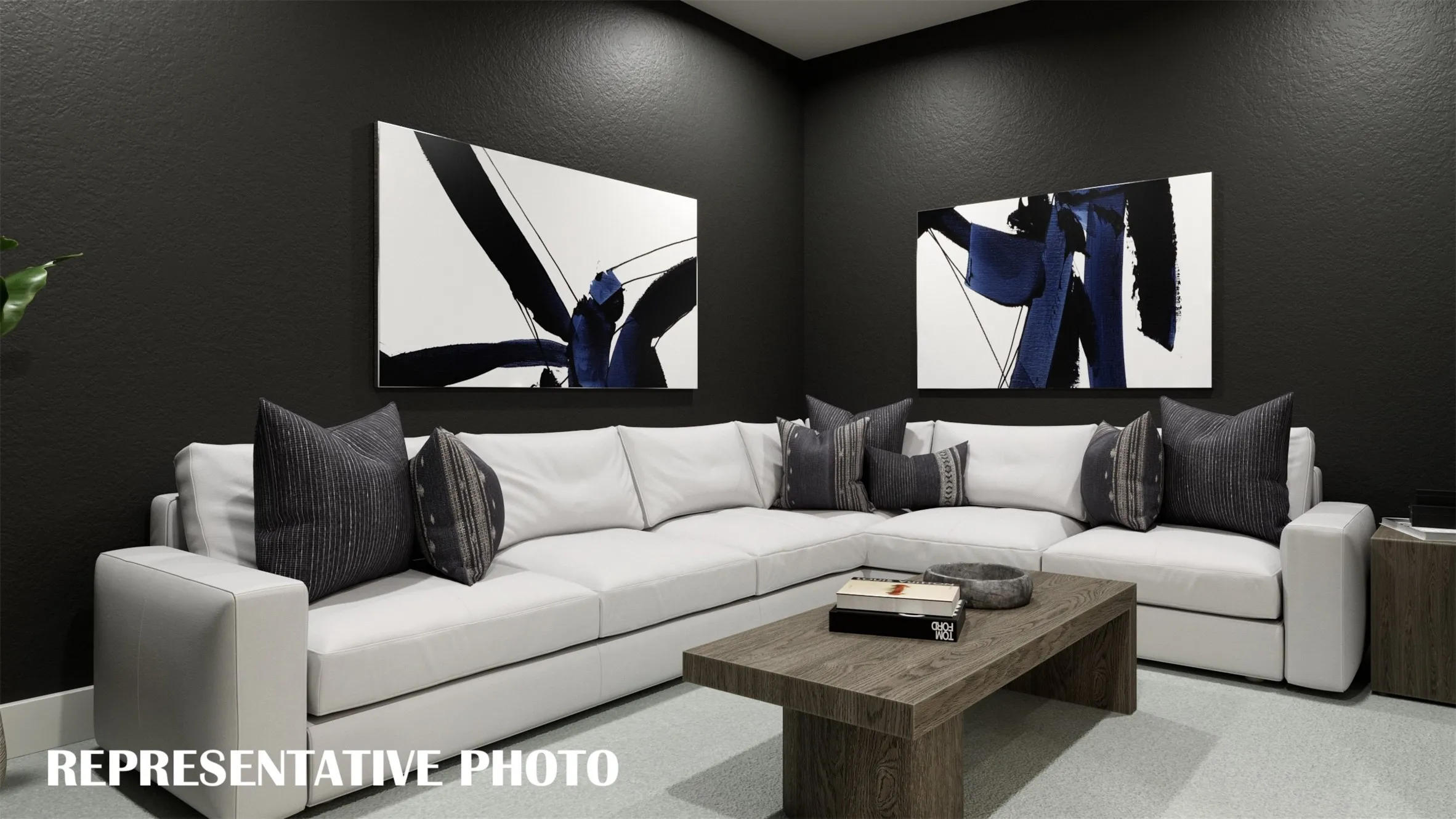 This dream home features 2 media rooms...one on the main floor and one upstairs...that create the ultimate entertaining home!  REPRESENTATIVE PHOTO