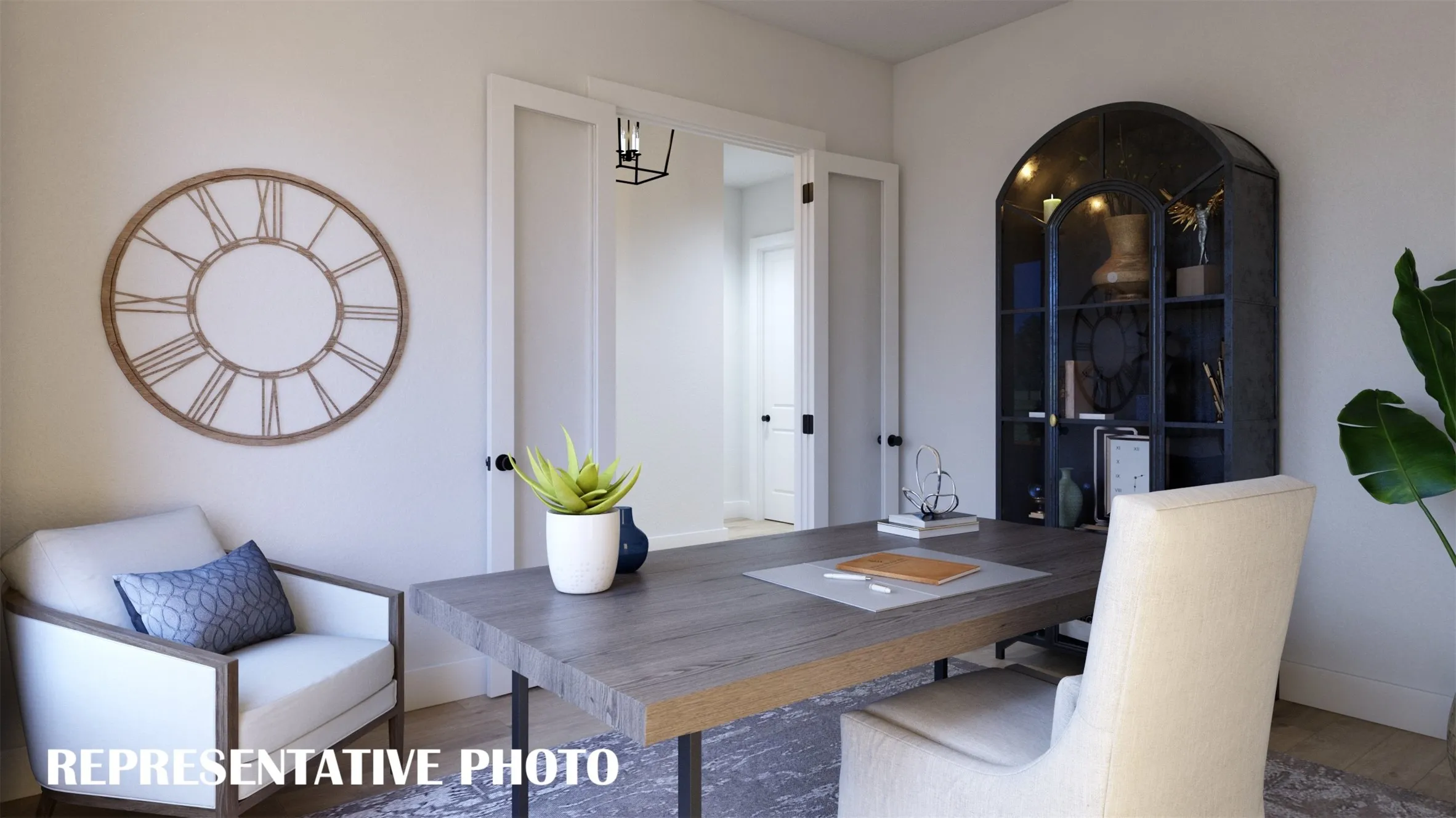 Your peaceful, light filled home office is located at the front of this beautiful home and offers privacy for those needing to work from home.  REPRESENTATIVE PHOTO