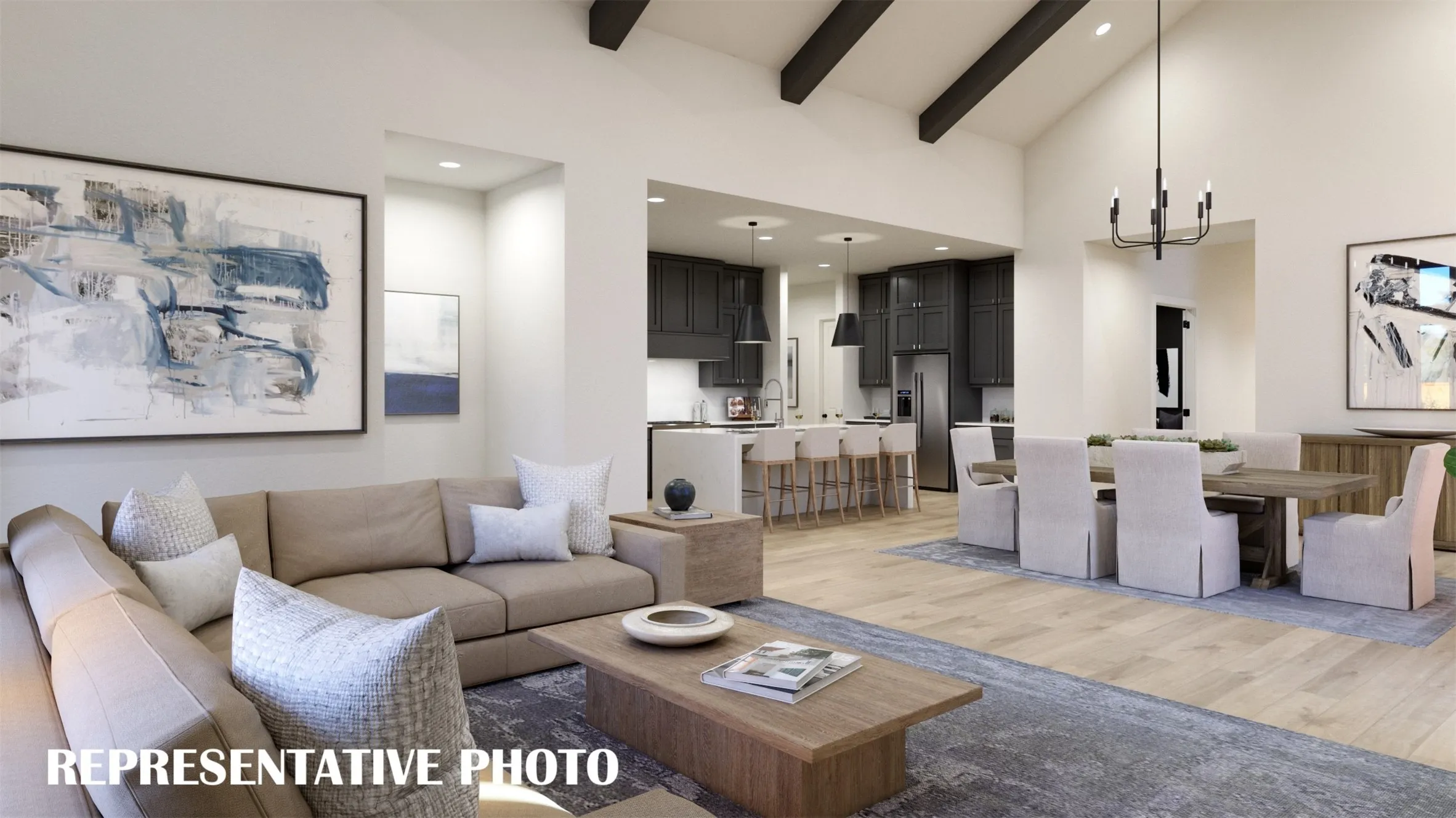 You'll find a light filled, open and flowing main level in our Stella plan.  REPRESENTATIVE PHOTO