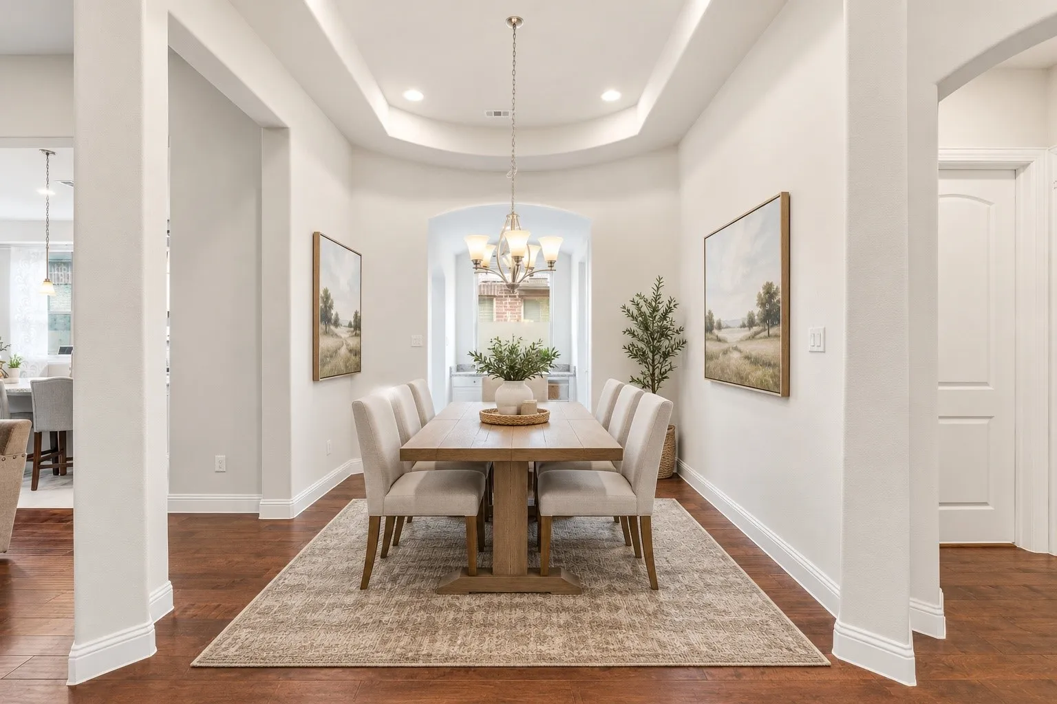 *virtually staged*Tray ceiling with recessed lighting