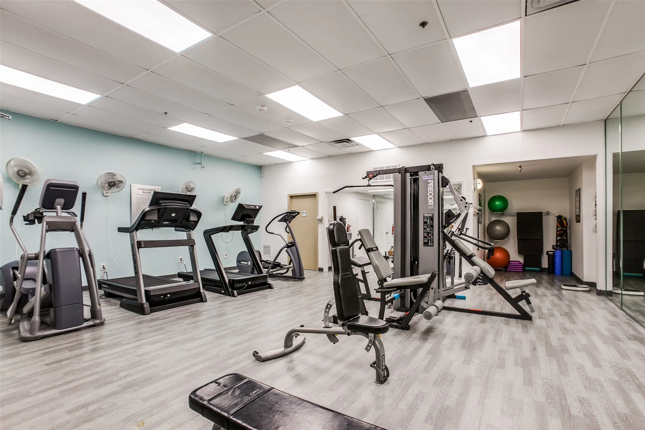 Fitness center located in basement