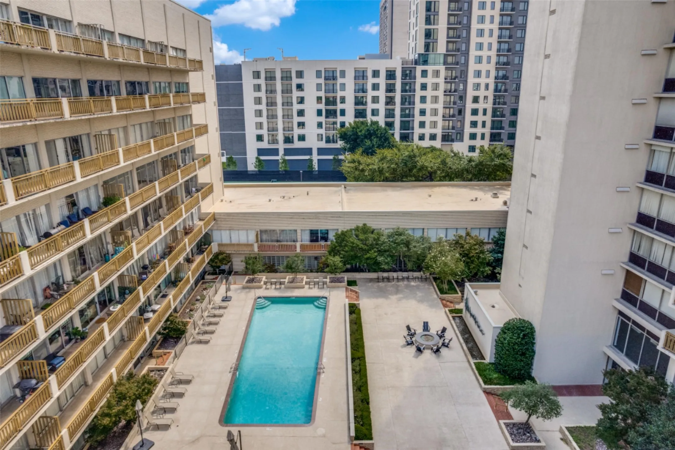 Aerial view of pool courtyard