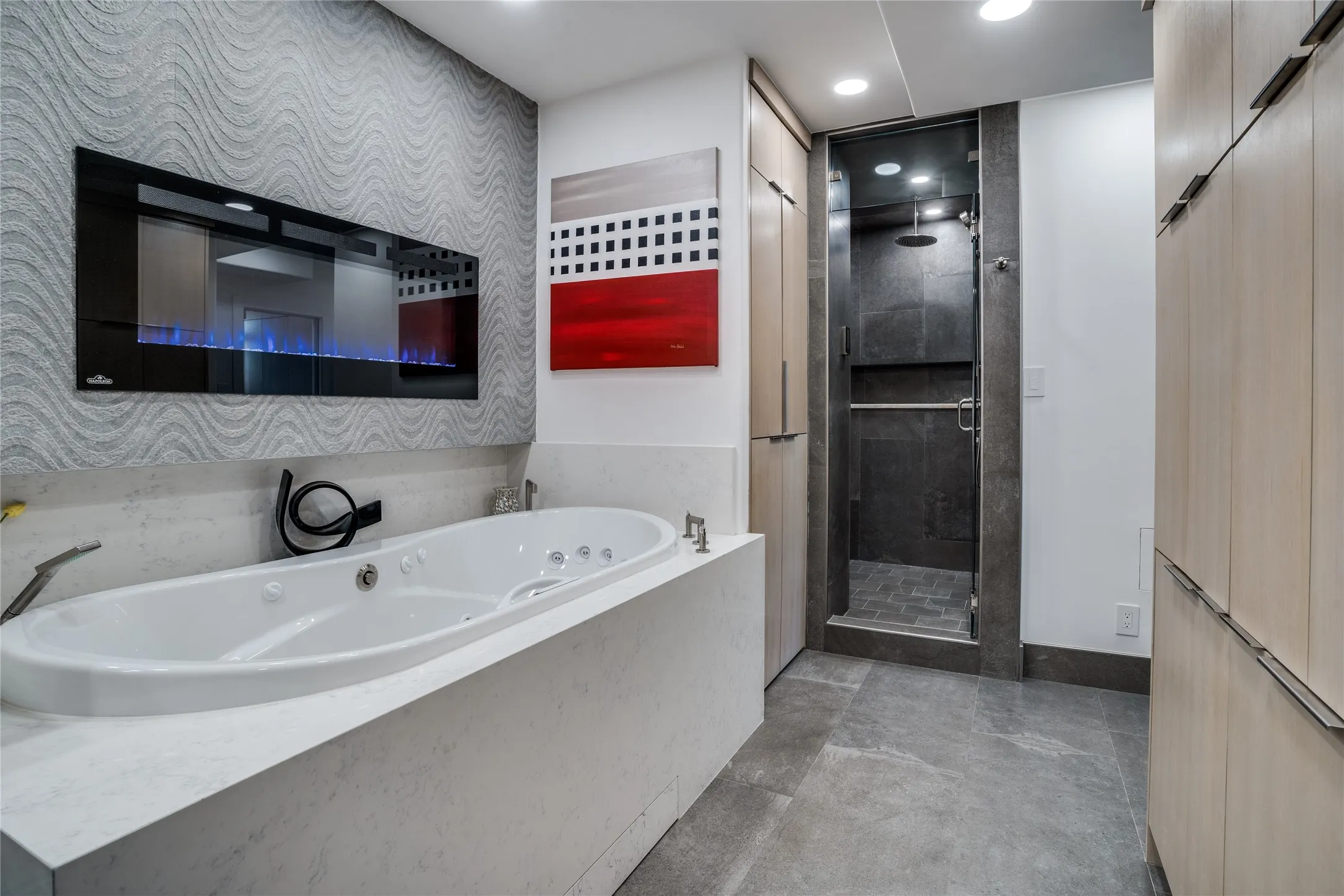 Primary bath tub and shower.