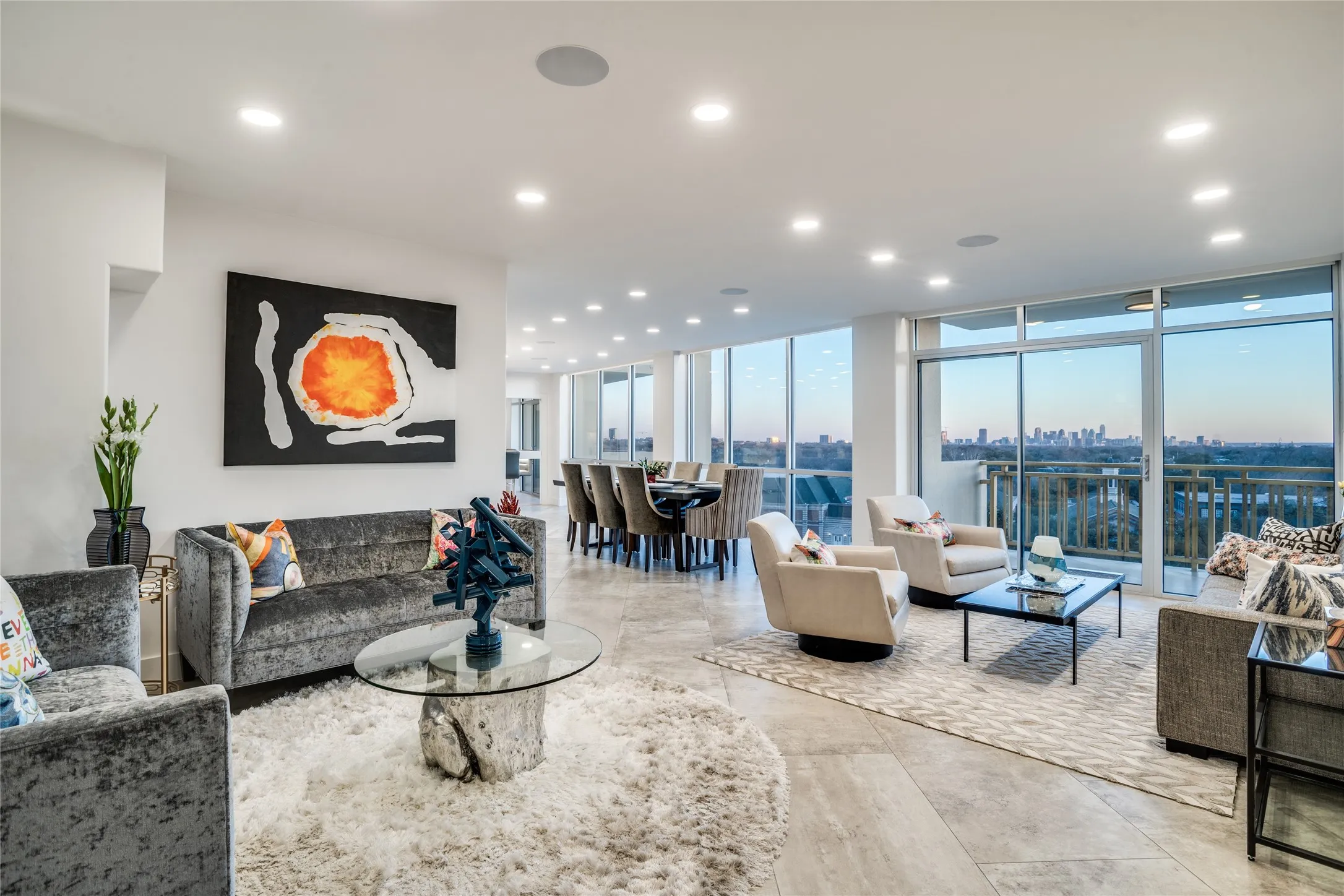 Living-dining areas have sweeping views