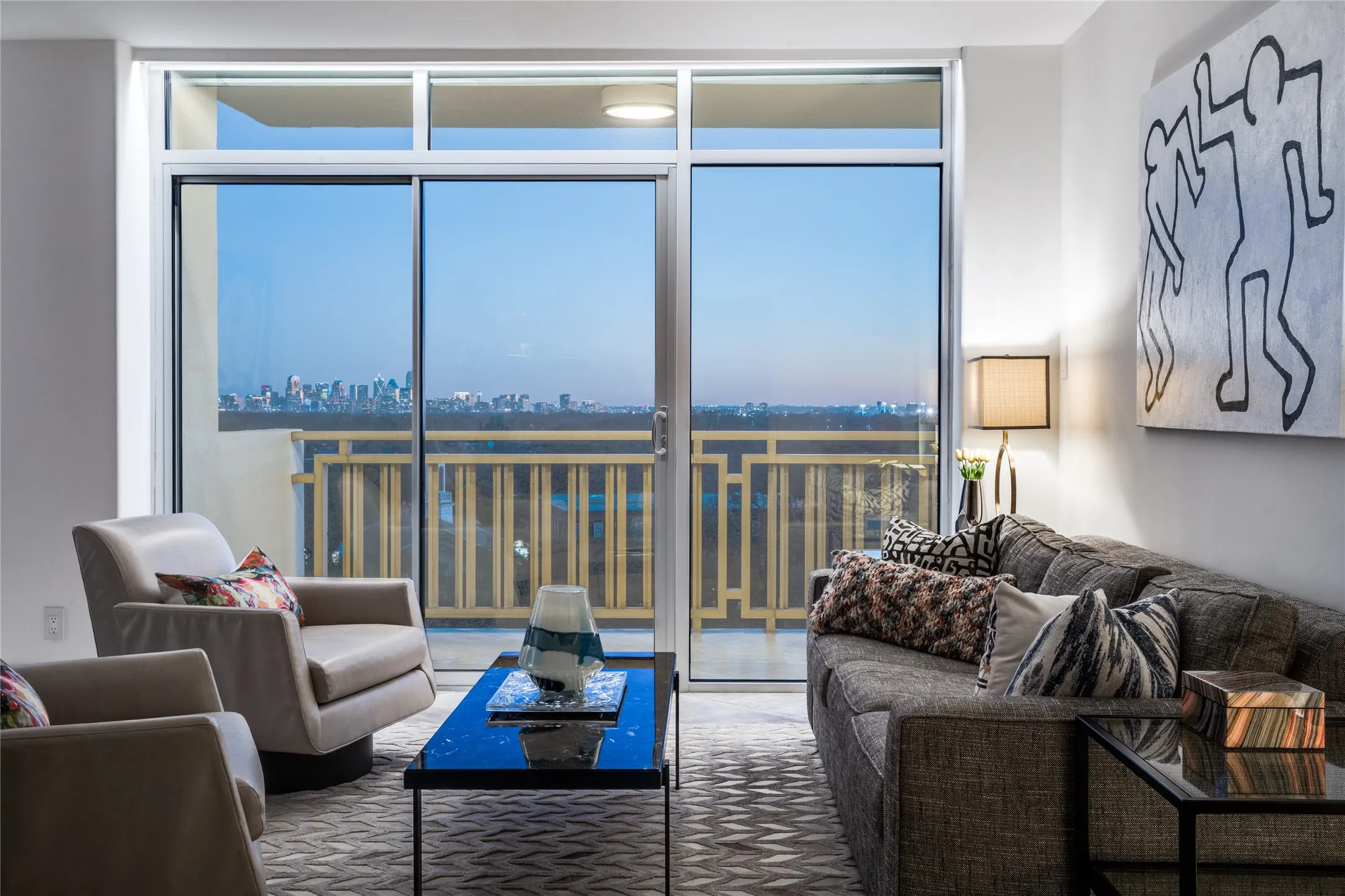 Section of living area at dusk