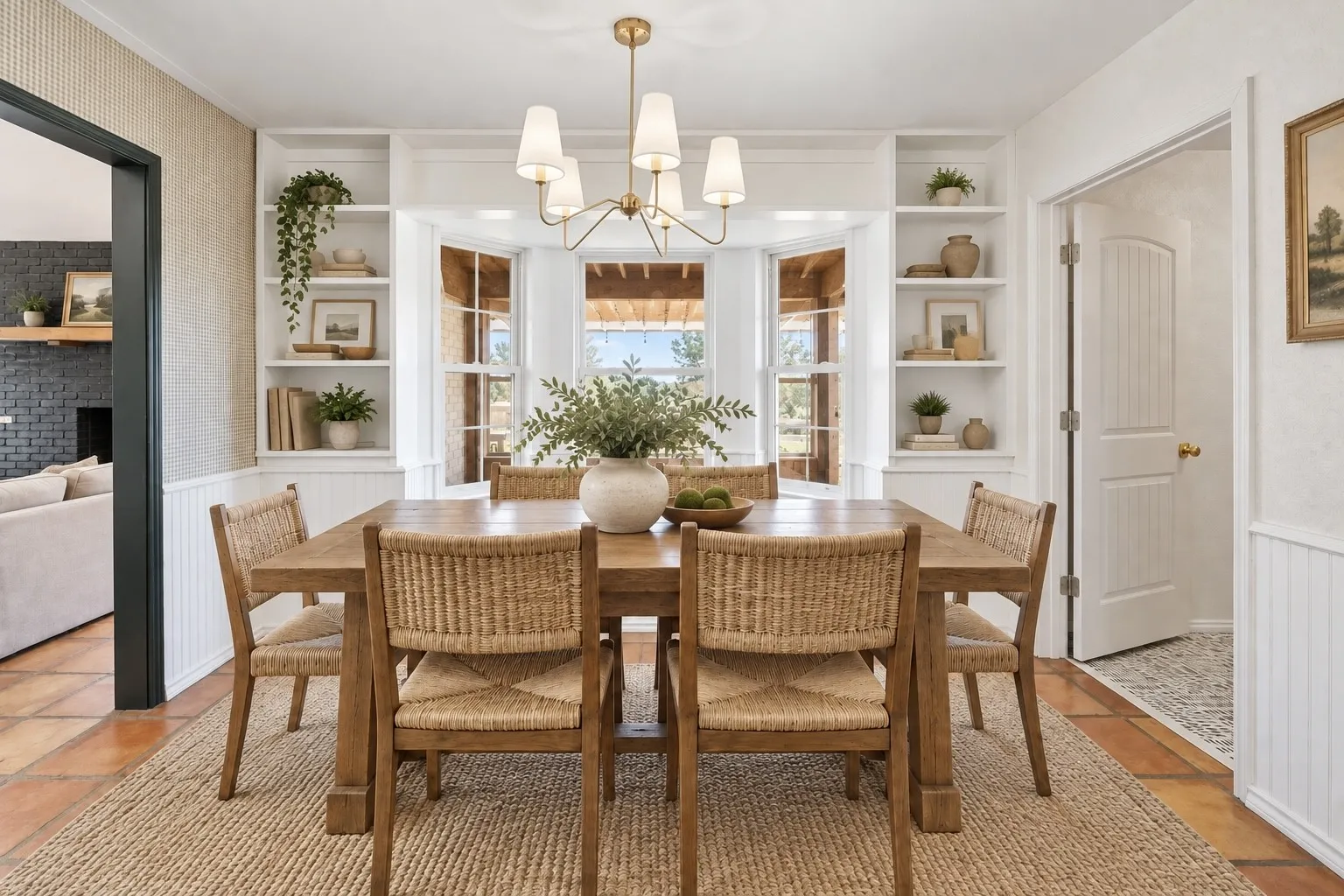 The dining area is the perfect place to reconnect after a long day and it even looks out into the back pasture!! You can watch the animals while having dinner! Laundry room is on the right, living room access is on the left.Virtually Staged.