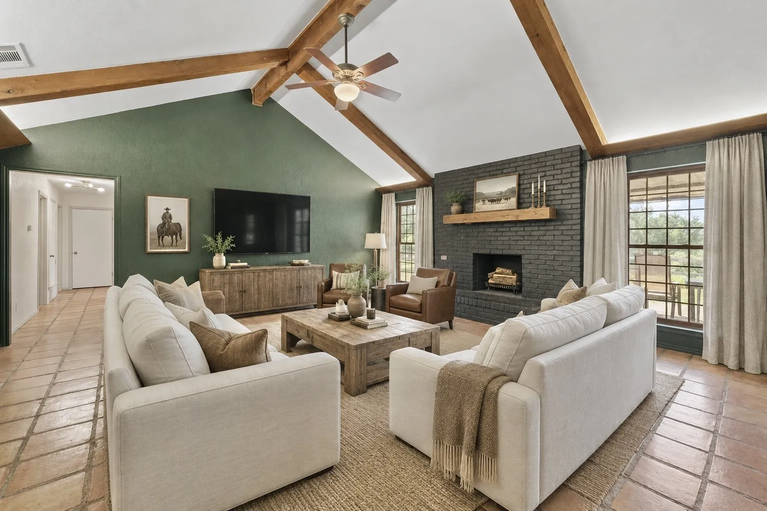 Vaulted ceilings, wooden beams and a fireplace, WELCOME HOME!!Virtually Staged.