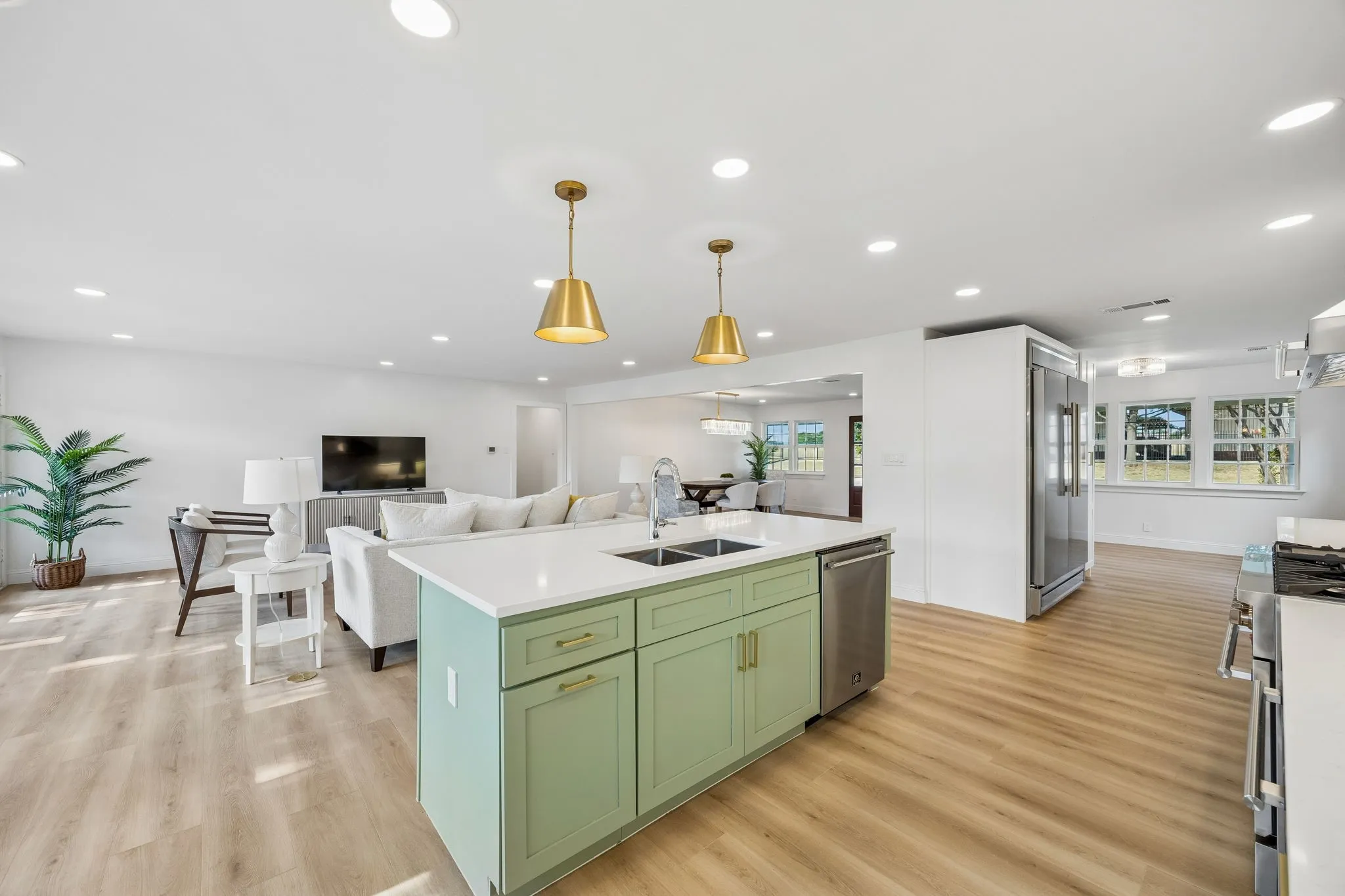 Views from the kitchen overlooking the living and dining area.