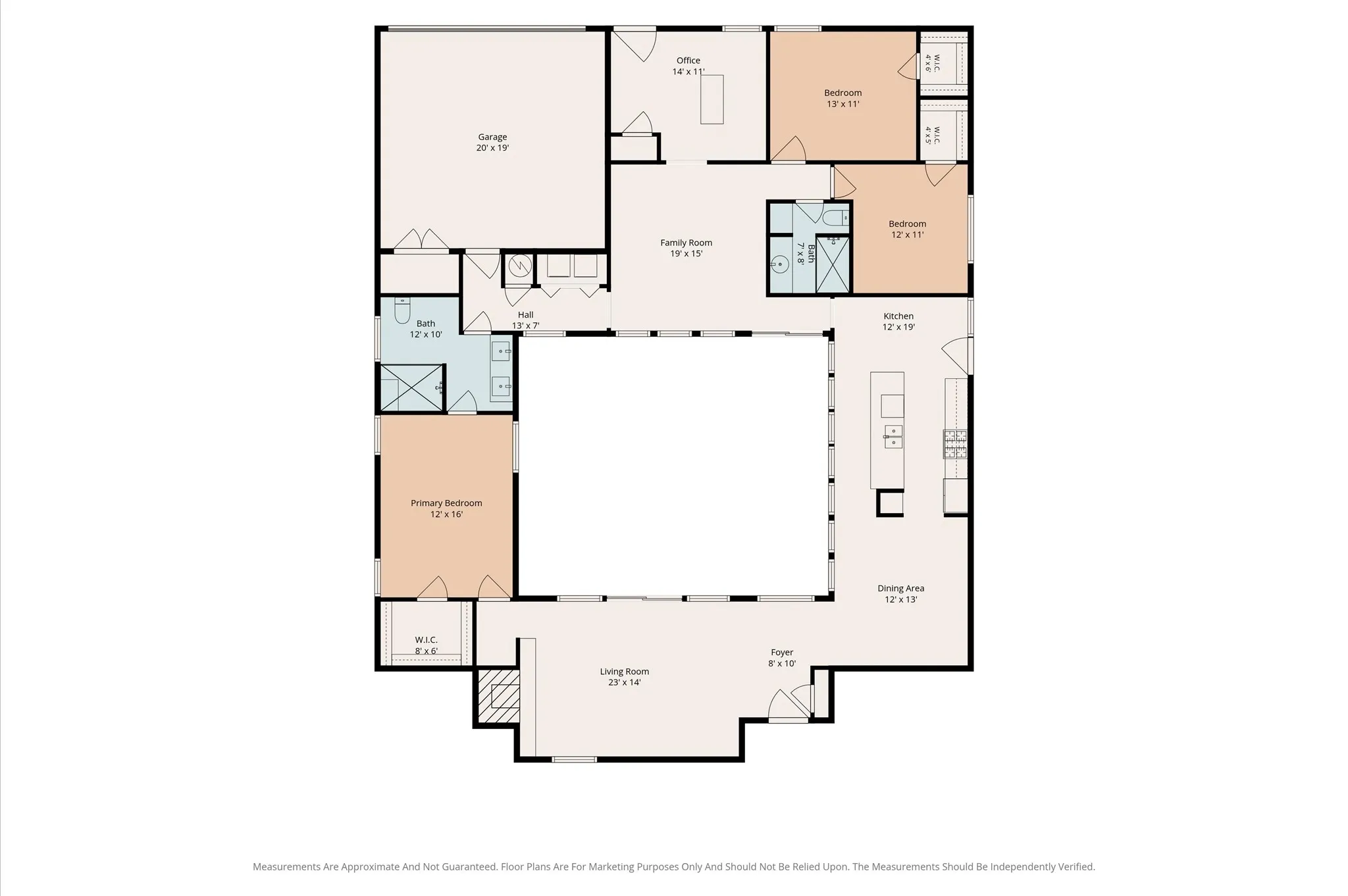 Custom designed plan with huge courtyard in the center of the home.  You have to see it to fall in love with it!