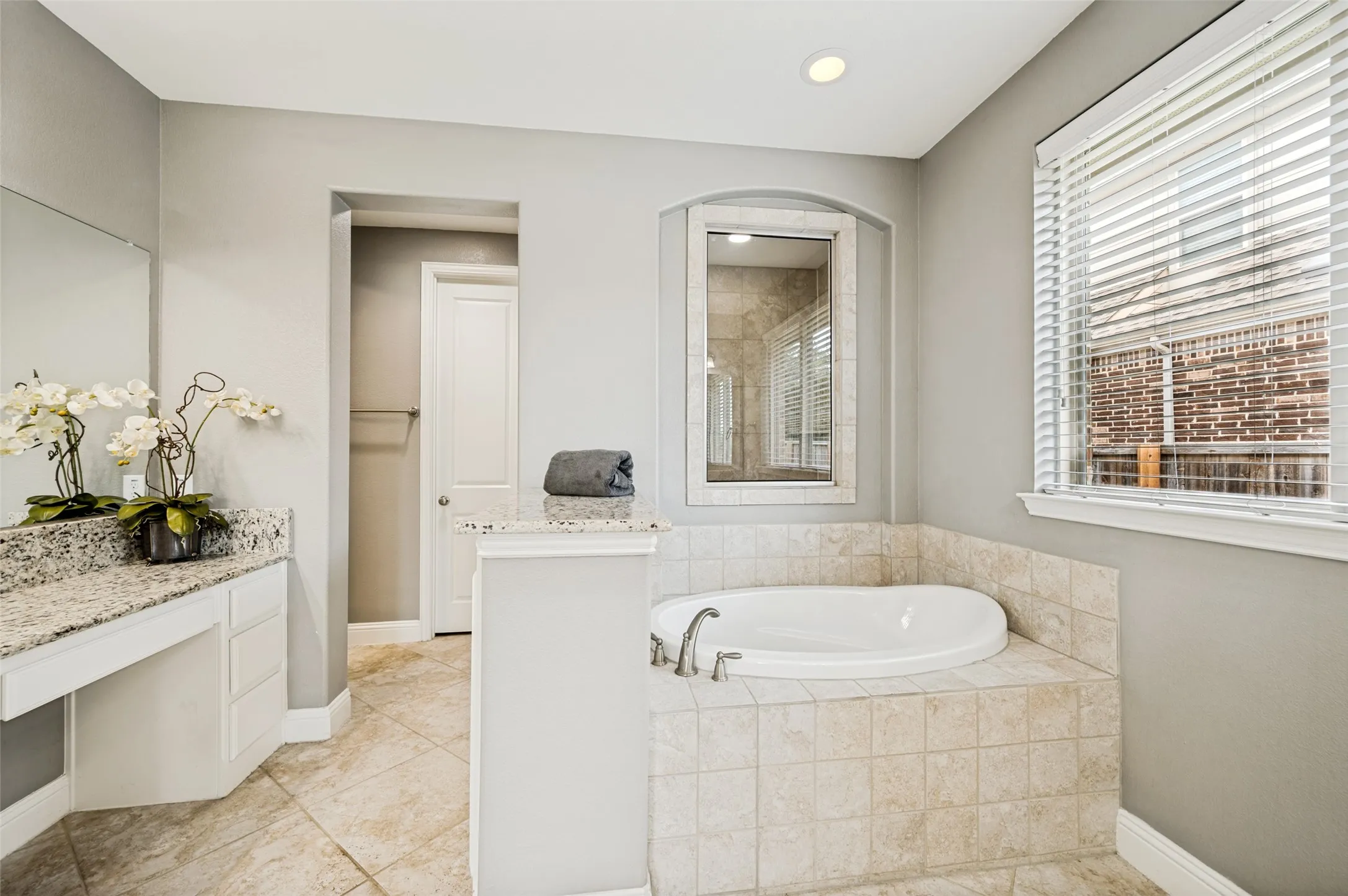 Primary bath with separate tub and shower