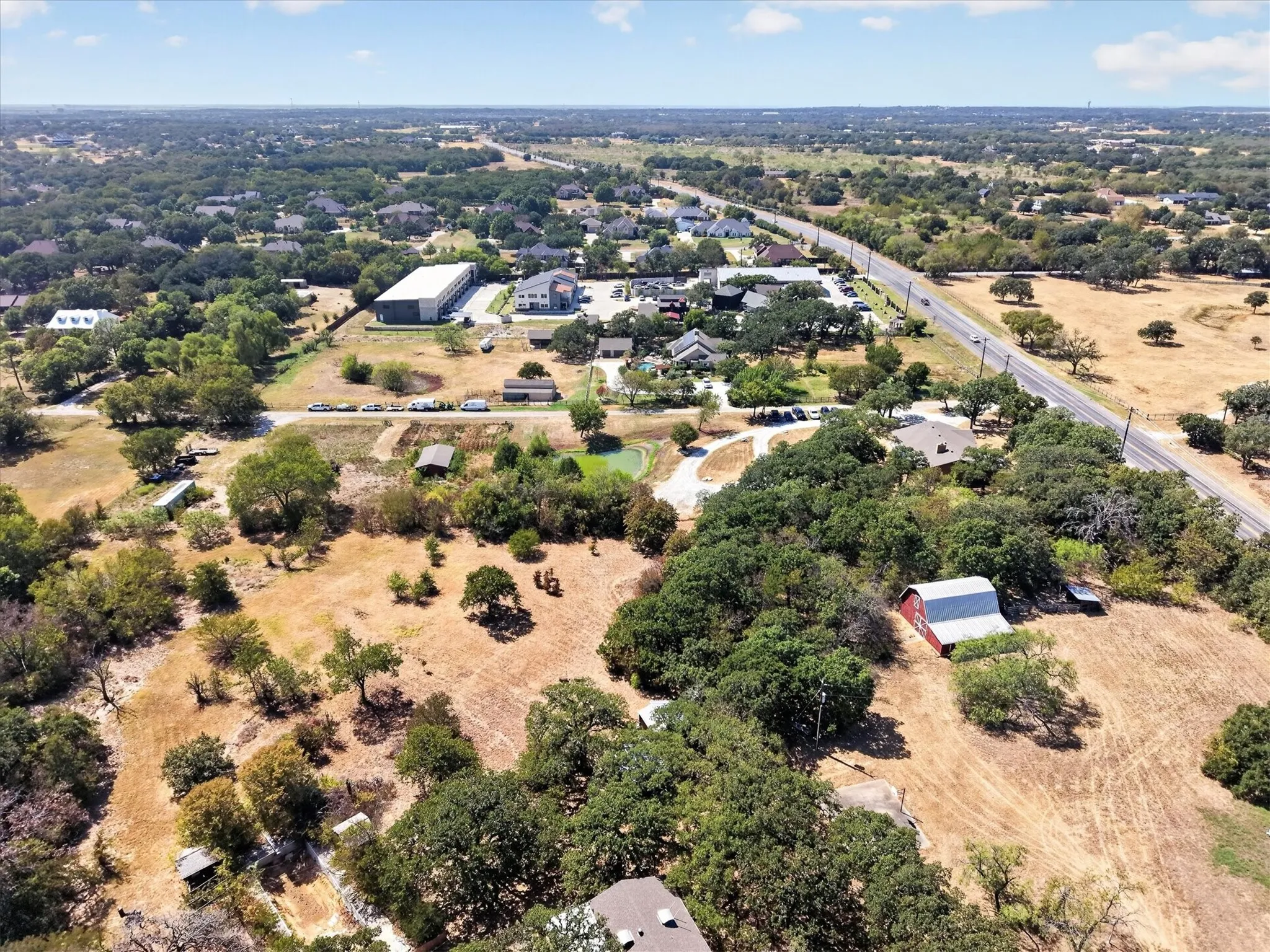 Aerial view showcasing the property's setting and surrounding area.