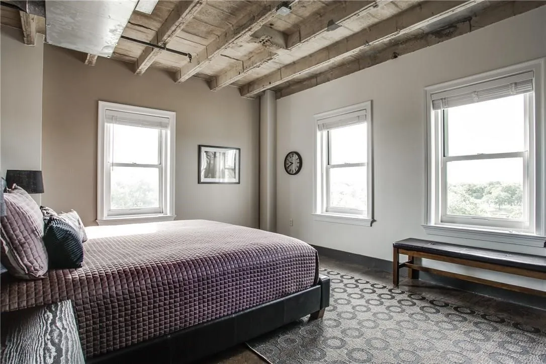 Exposed concrete ceiling with visible structural elements