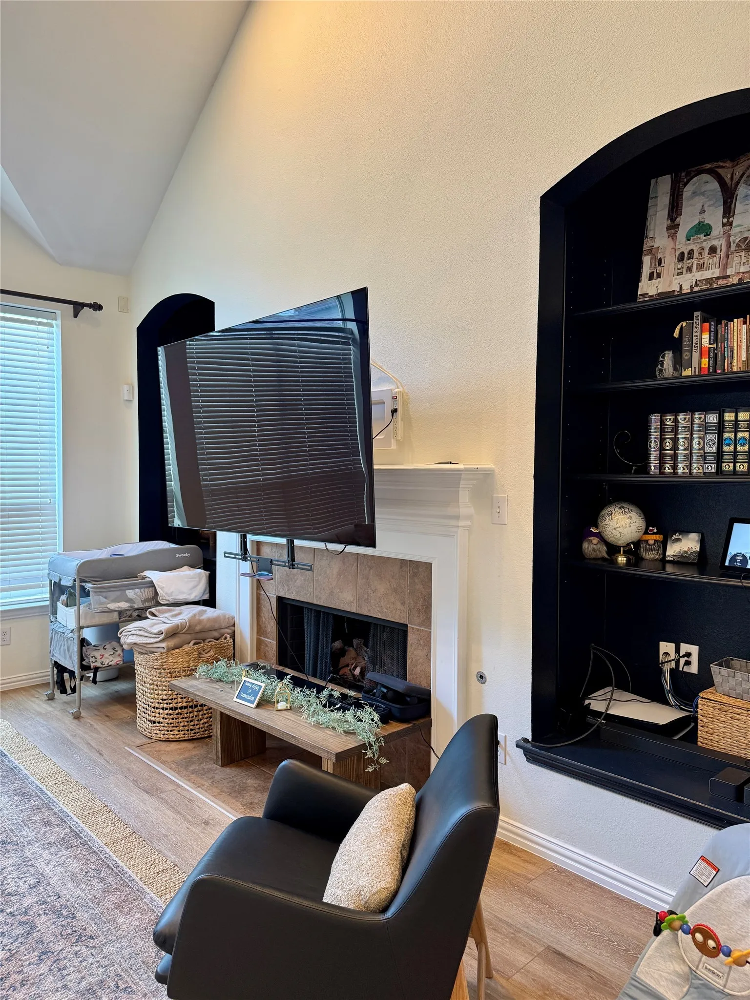 Family room with high ceilings