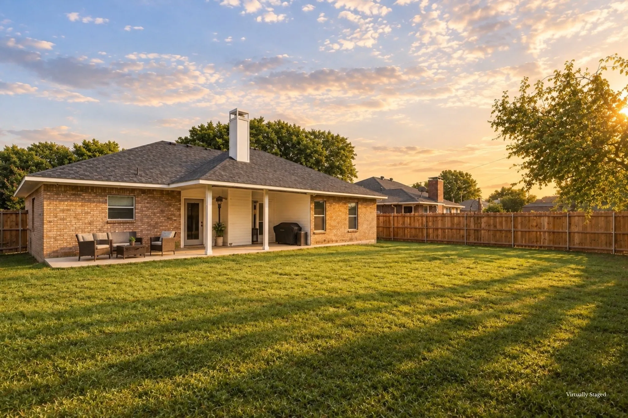 HUGE wood-fenced private backyard retreat with generous covered patio space and room for entertaining