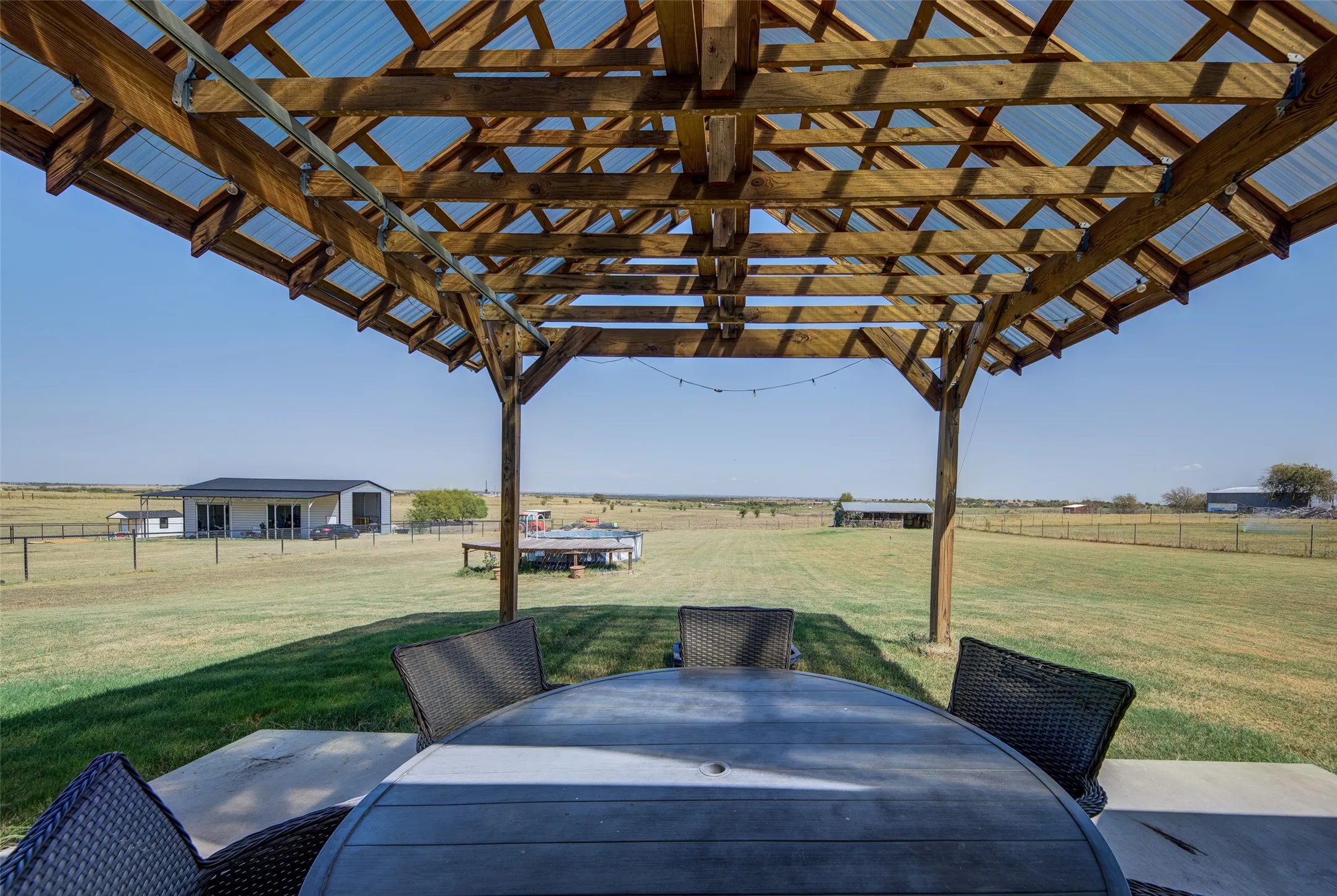 View of rolling pasture from the covered patio.