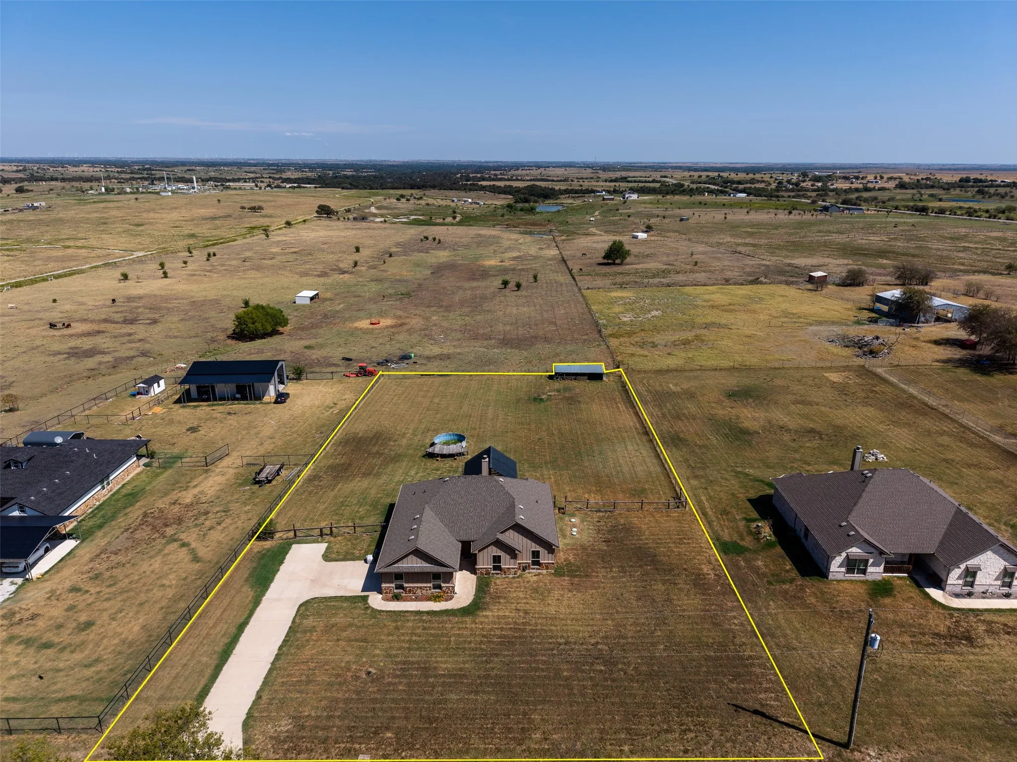 Aerial view to show property Lines.