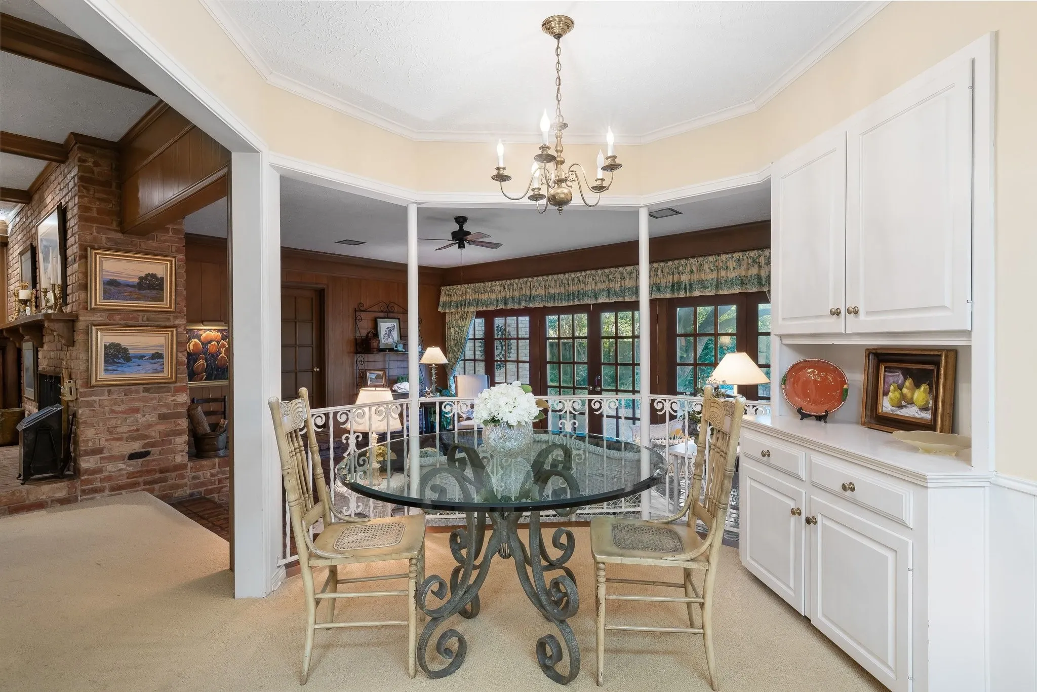 Breakfast area with built in cabinets.
