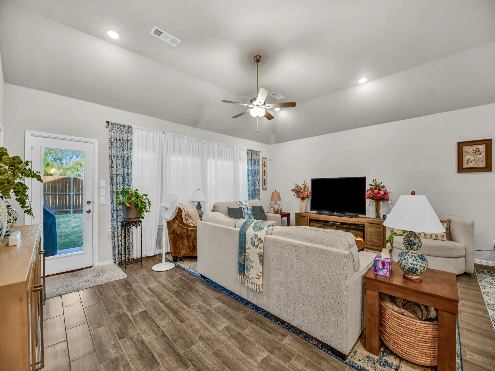 Livingroom with Tile Floors and high ceilings