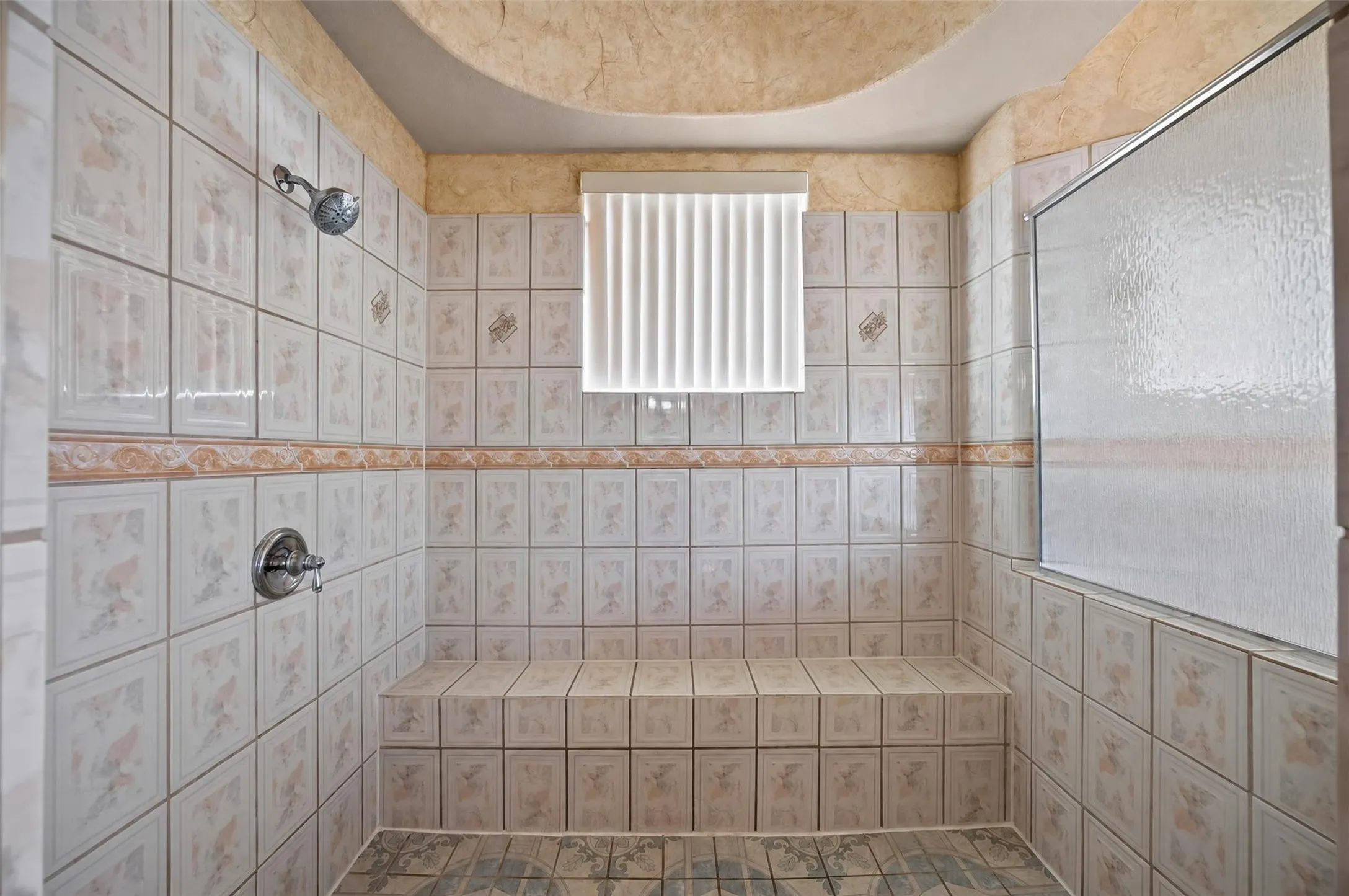 Oversized separate shower with built-in bench