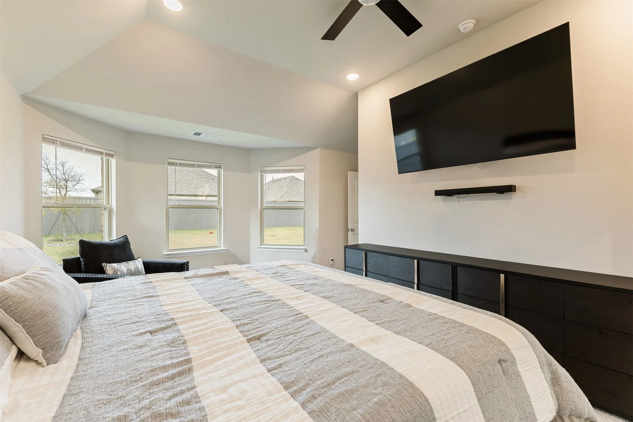 Bedroom featuring ceiling fan and recessed lighting