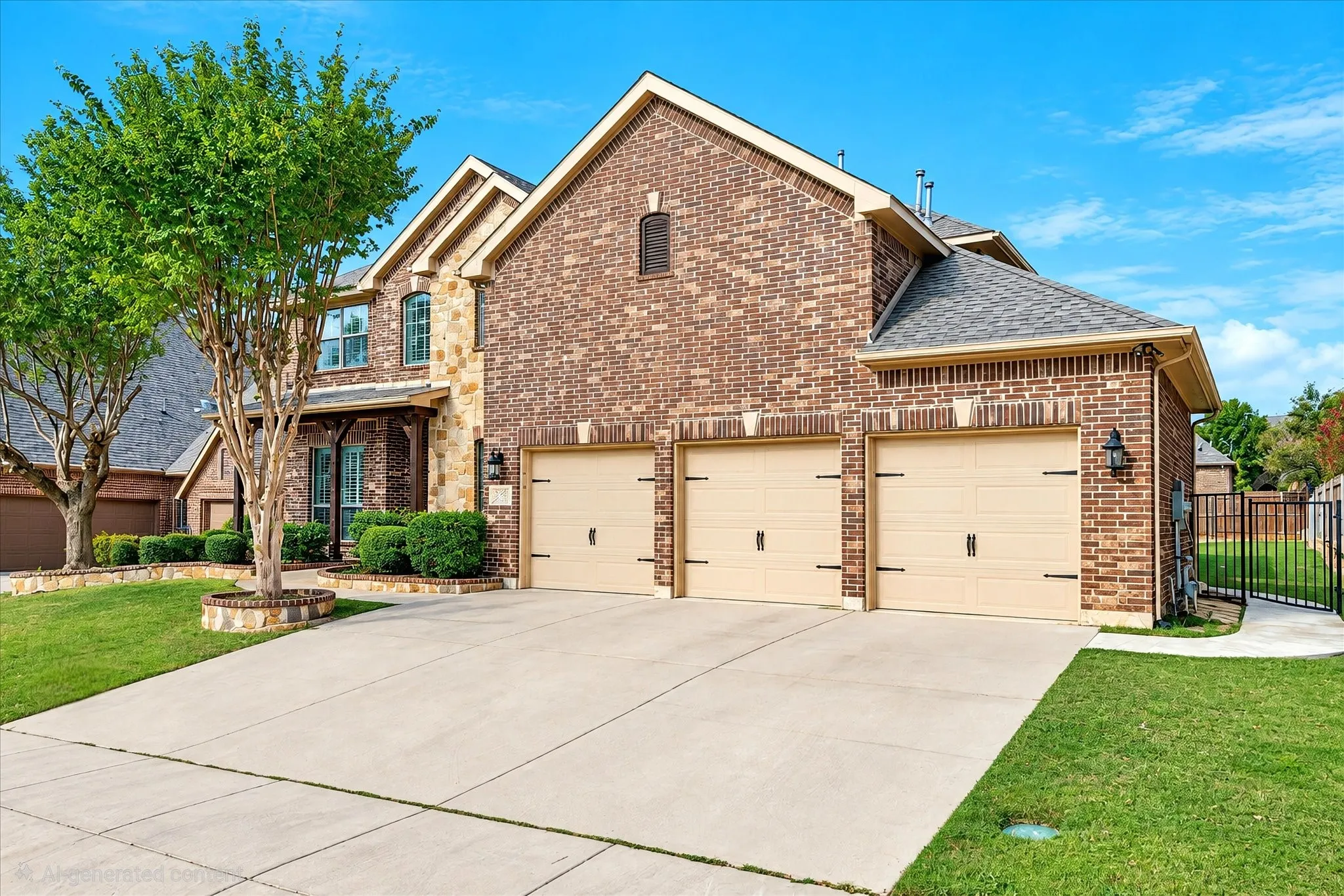 The expansive three car garage provides plenty of parking and storage, while the wide driveway offers additional parking for guests. Decorative garage door accents add character, charm and curb appeal.