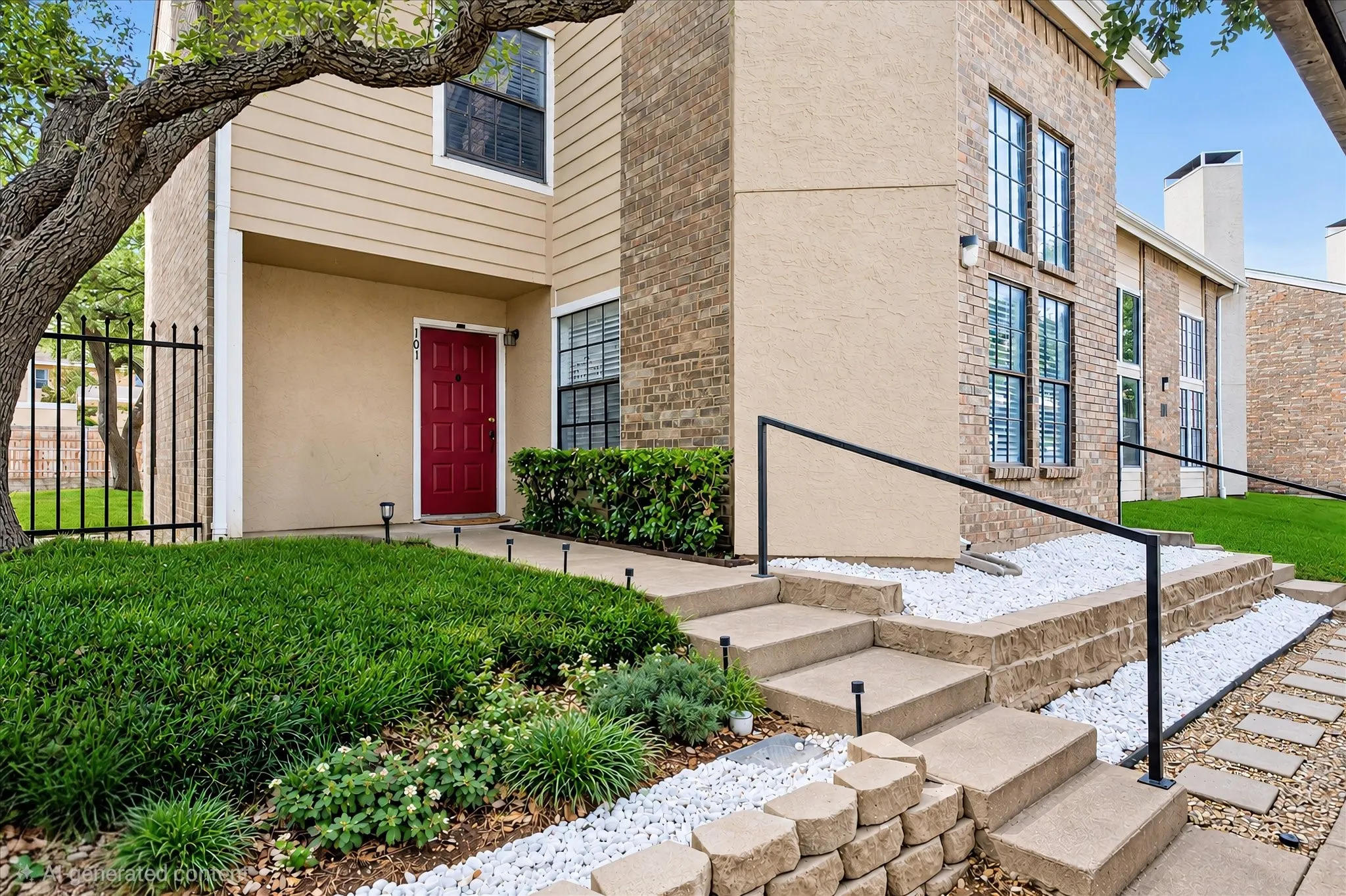 Inviting drive up appeal! One of only 12 two-story units in the community! In addition, being a corner unit makes it more rare which gives you privacy and the feeling of home! Nice-sized covered porch in front and lush landscaping.